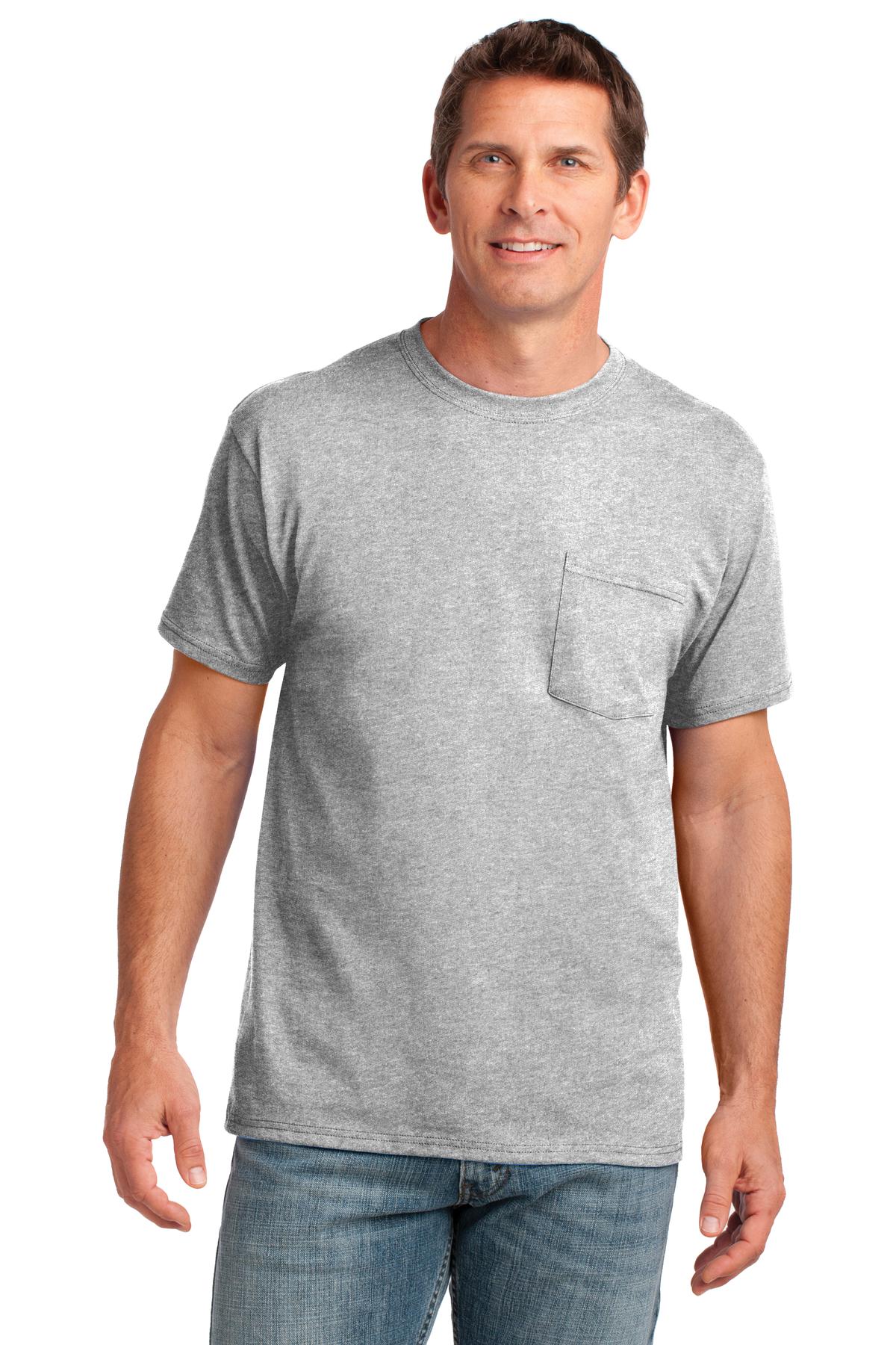 Front View of Ash Port & Company Core Cotton Pocket Tee. PC54P