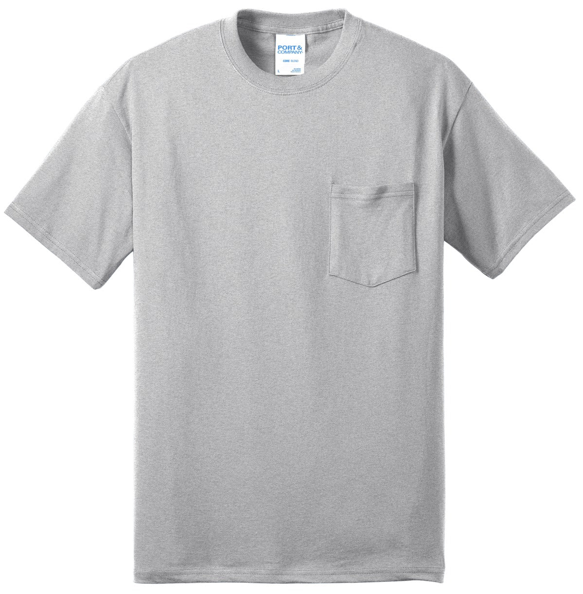 Front View of Ash Port & Company Tall Core Blend Pocket Tee. PC55PT