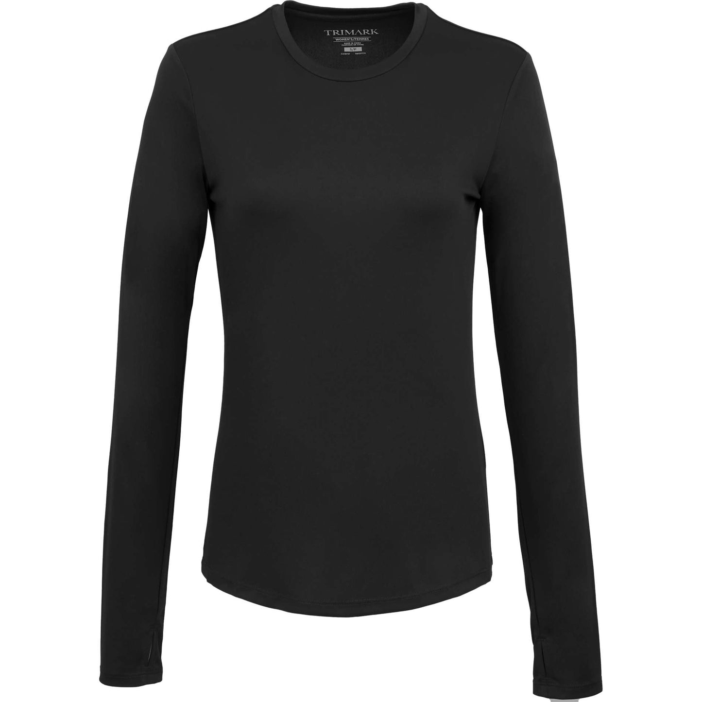 Front View of Black DARA LS Tech Tee - Women's plain
