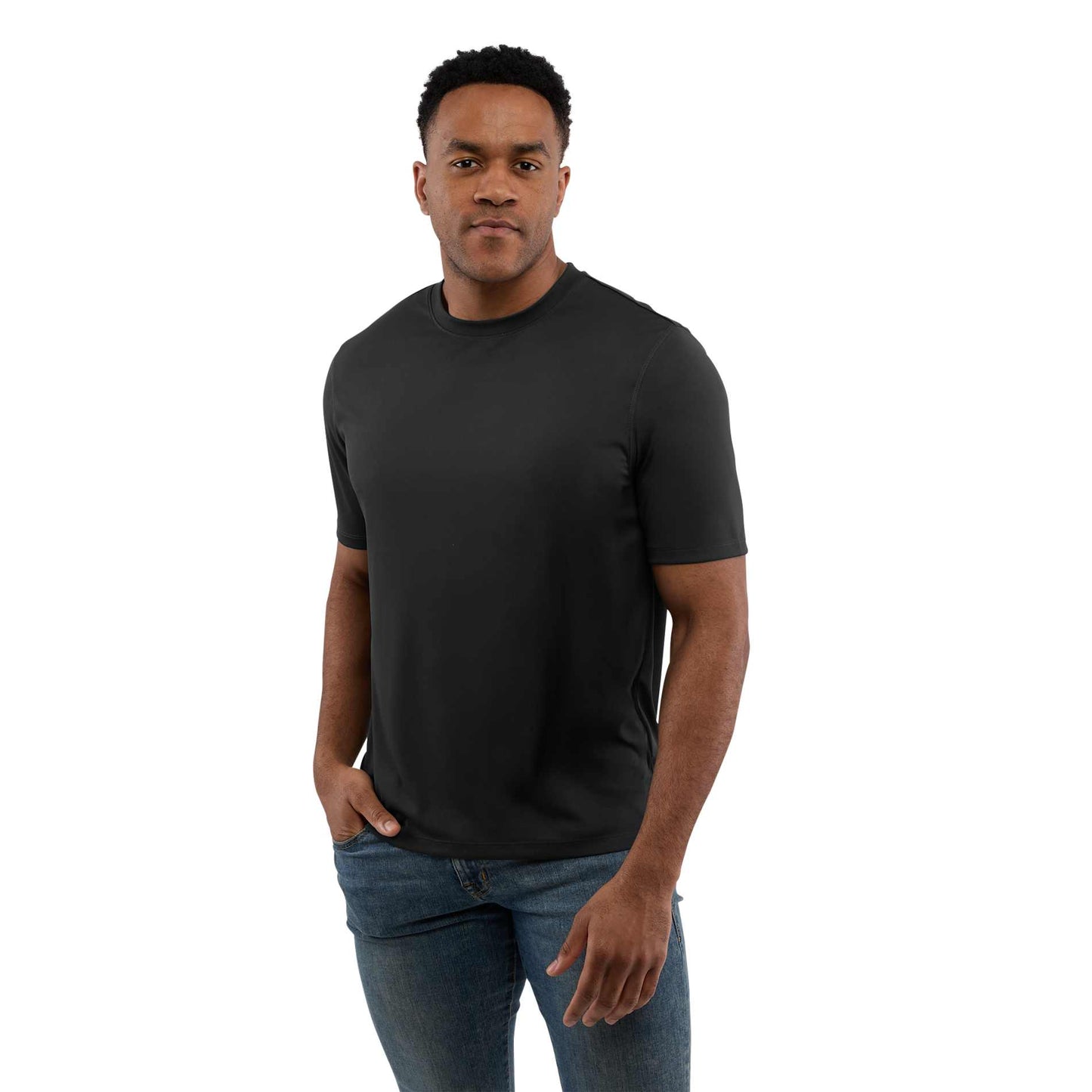 Front View of Black DARA SS Tech Tee - Men's plain