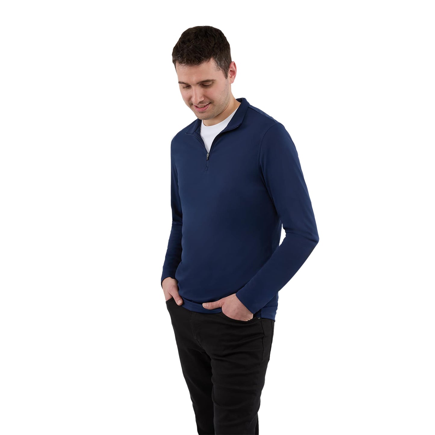 Front View of Blue DARA Knit Quarter Zip - Men's plain