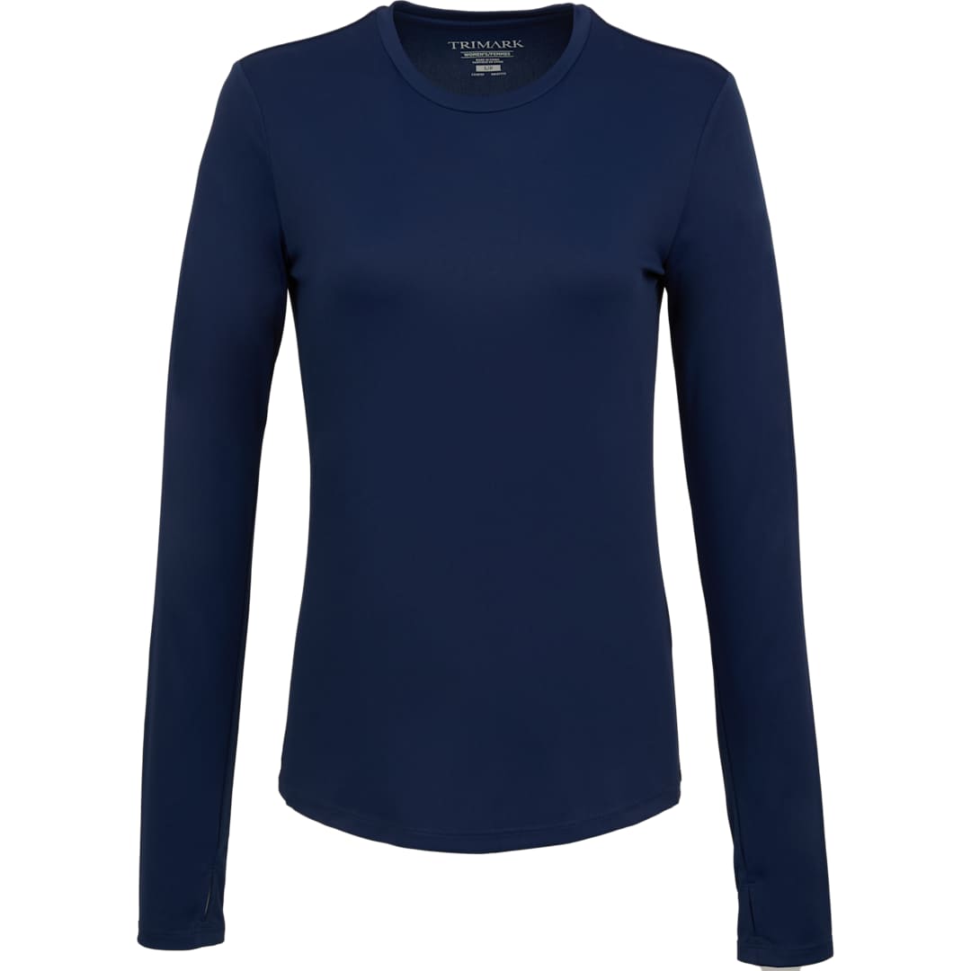 Front View of Blue DARA LS Tech Tee - Women's plain