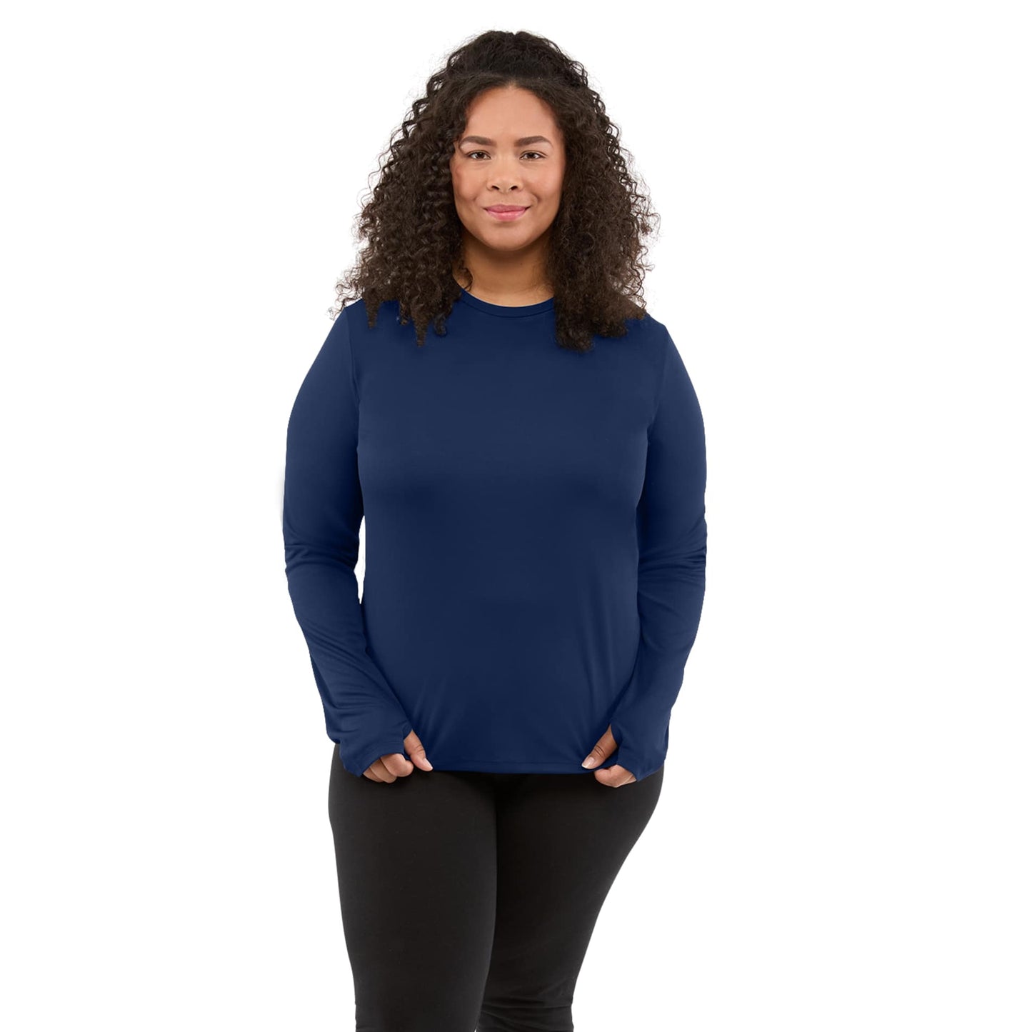 Front View of Blue DARA LS Tech Tee - Women's plain