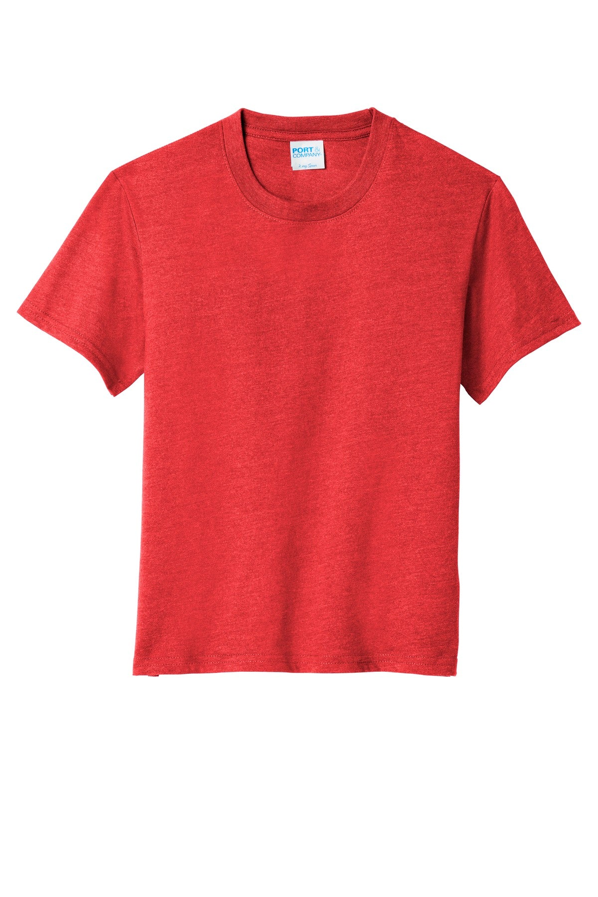 Front View of Brt Red Hthr Port & Company Youth Fan Favorite Blend Tee. PC455Y