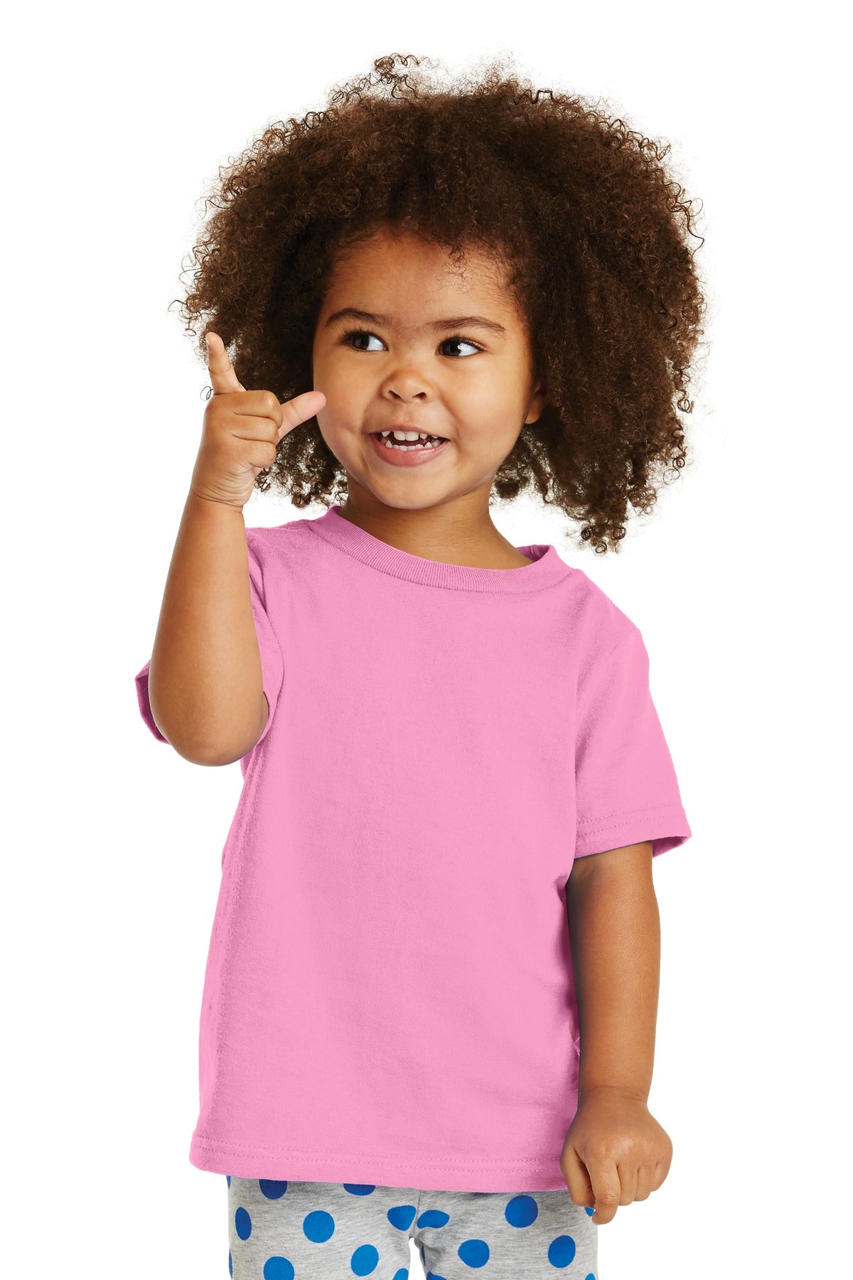 Front View of Candy Pink Port & Company Toddler Core Cotton Tee. CAR54T