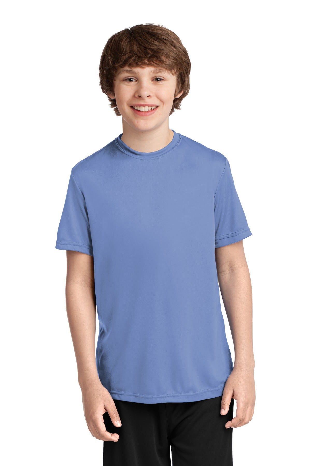 Front View of Carolina Blue Port & Company Youth Performance Tee. PC380Y