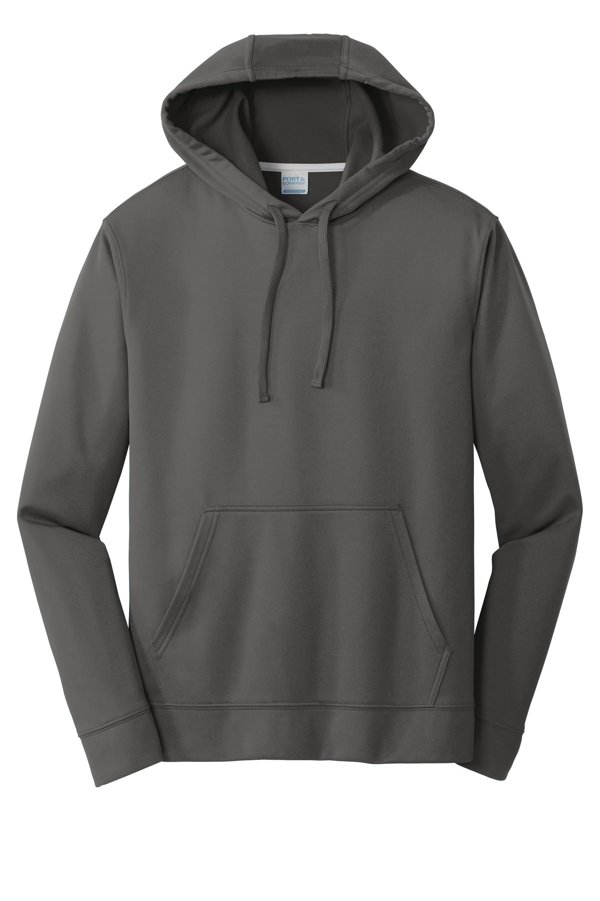 Front View of Charcoal Port & Company Performance Fleece Pullover Hooded Sweatshirt. PC590H