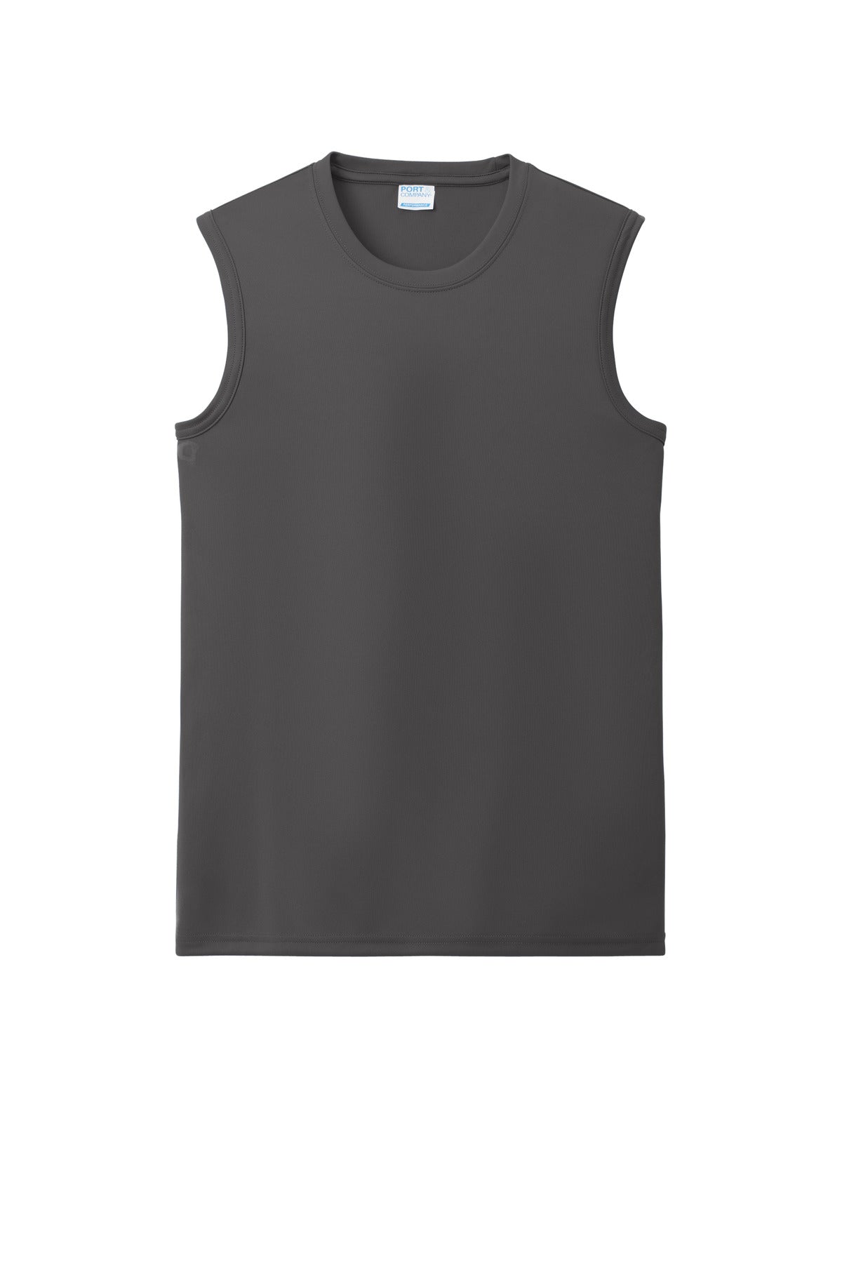 Front View of Charcoal Port & Company Performance Sleeveless Tee PC380SL