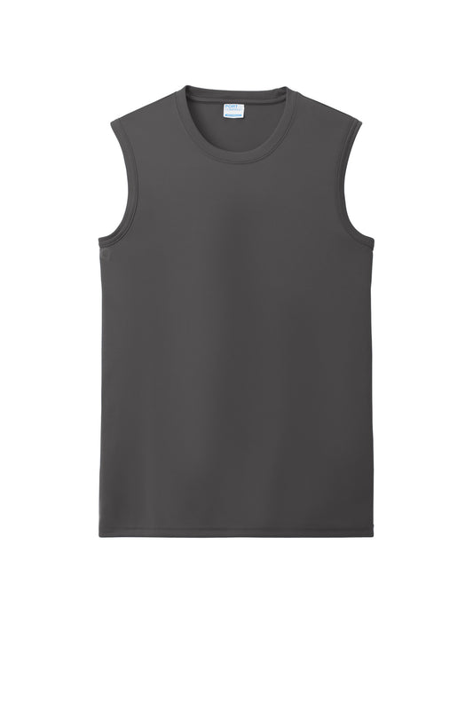 Front View of Charcoal Port & Company Performance Sleeveless Tee PC380SL