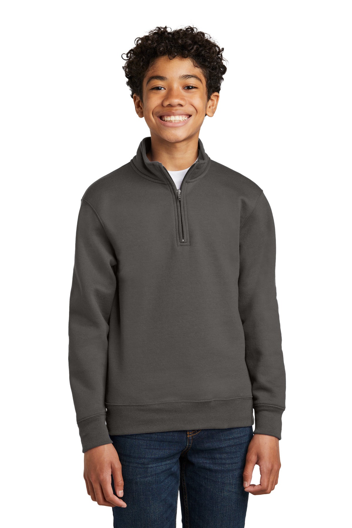 Front View of Charcoal Port & Company Youth Core Fleece 1/4-Zip Pullover Sweatshirt PC78YQ