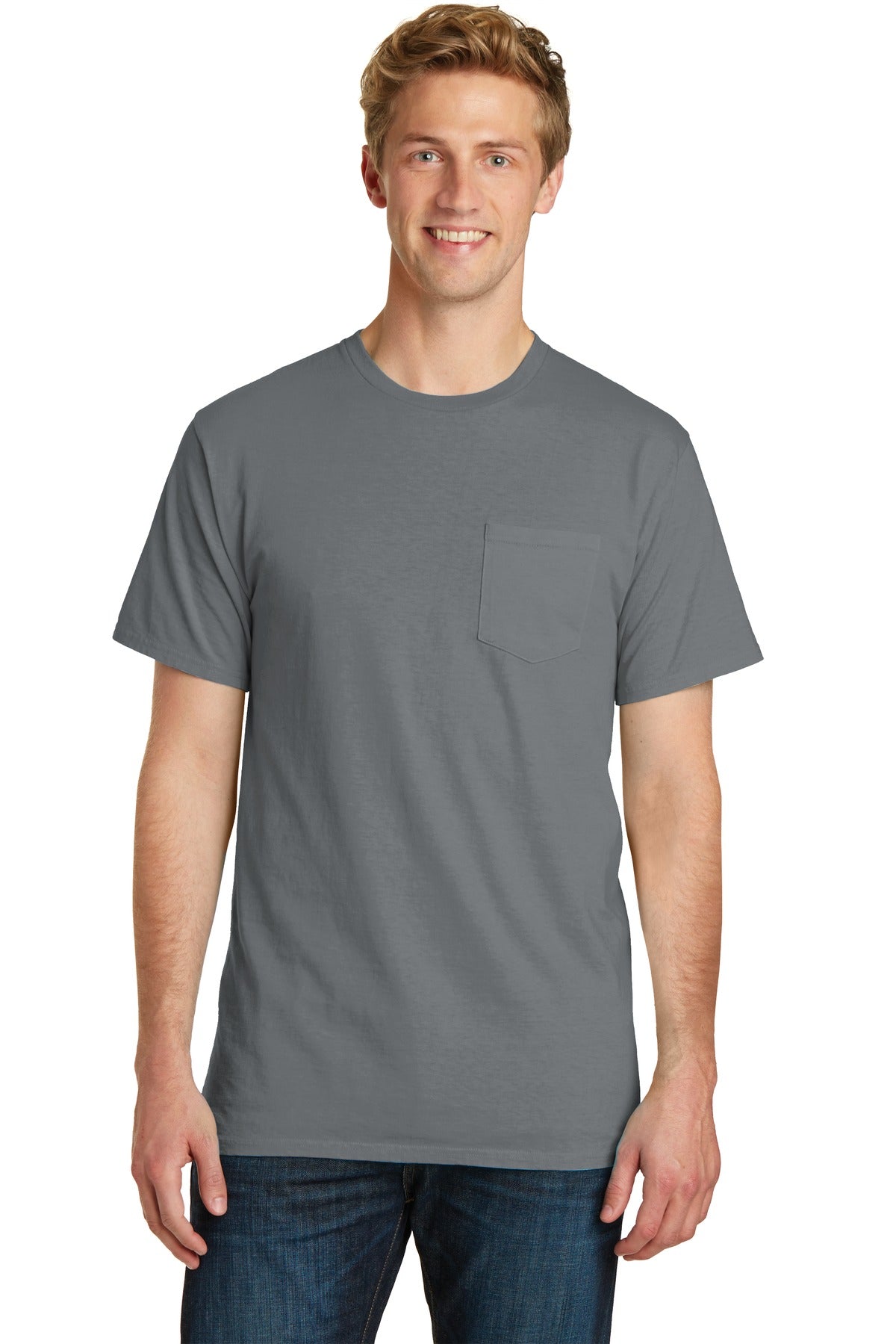 Front View of Coal Port & Company Beach Wash Garment-Dyed Pocket Tee. PC099P