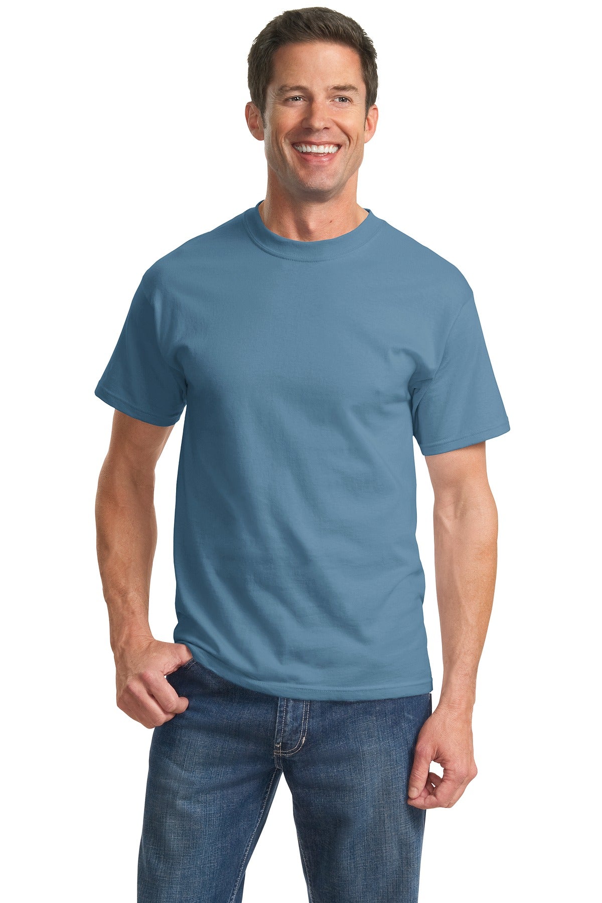 Front View of Colonial Blue Port & Company Tall Essential Tee. PC61T