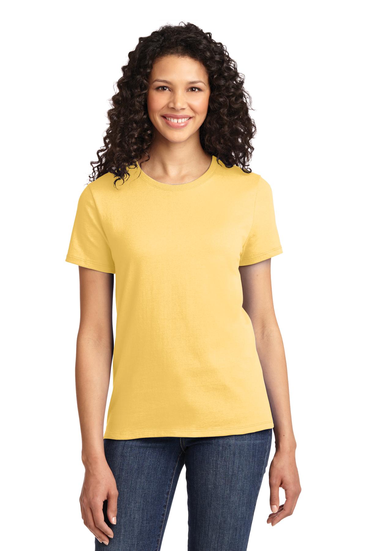 Front View of Daffodil Yelow Port & Company Women's Essential Tee. LPC61