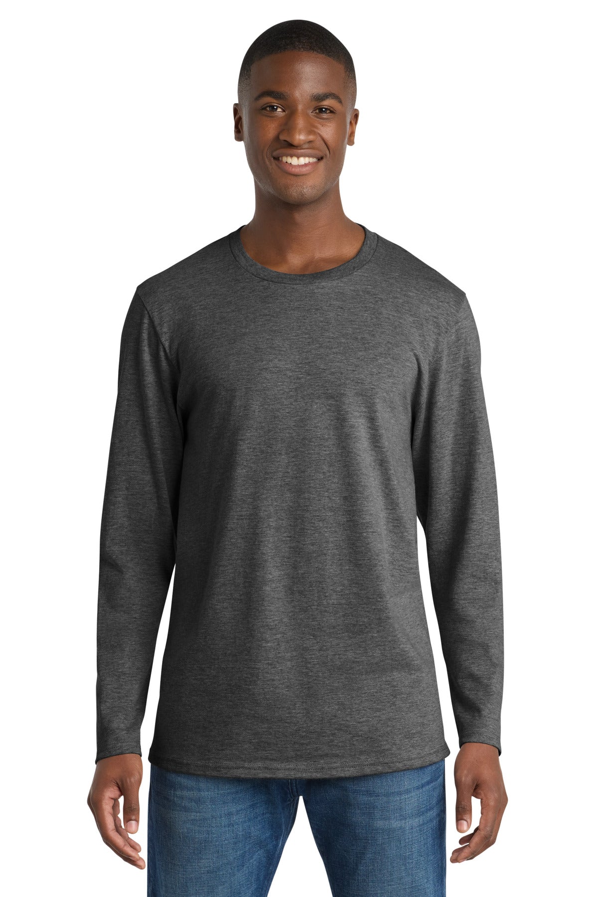 Front View of Dark Hthr Grey Port & Company Long Sleeve Bouncer Tee PC600LS