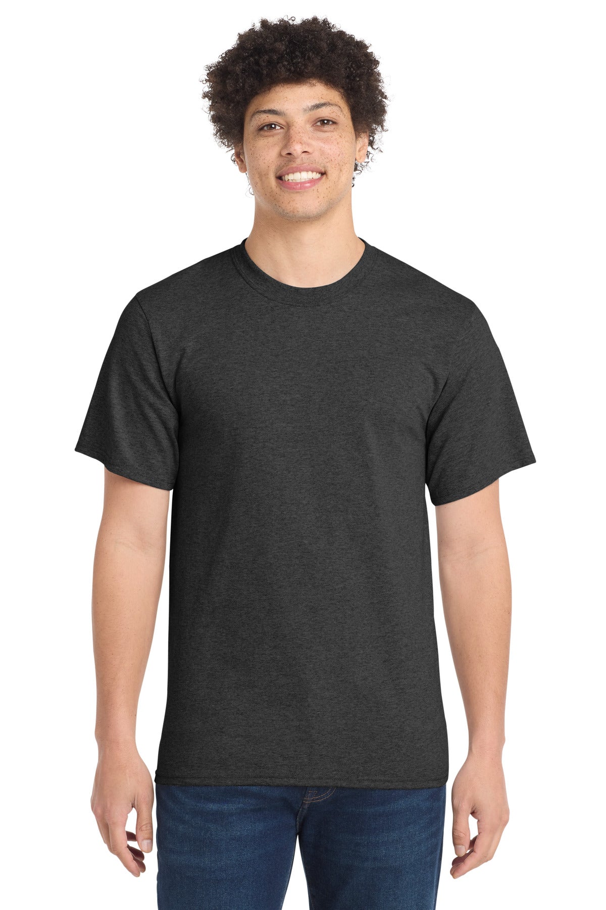 Front View of Dark Hthr Grey Port & Company Tall Essential Tee. PC61T