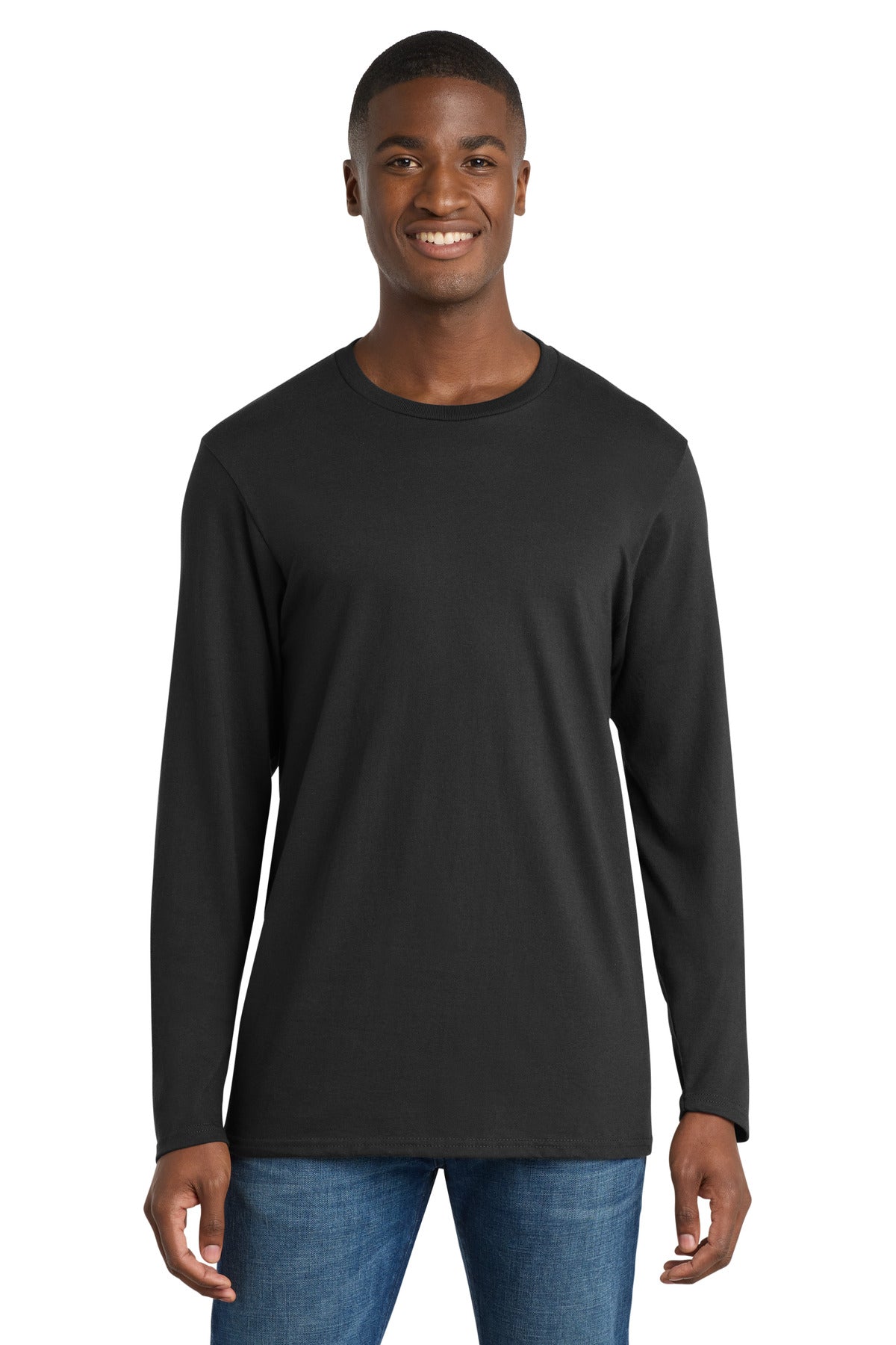 Front View of Deep Black Port & Company Long Sleeve Bouncer Tee PC600LS