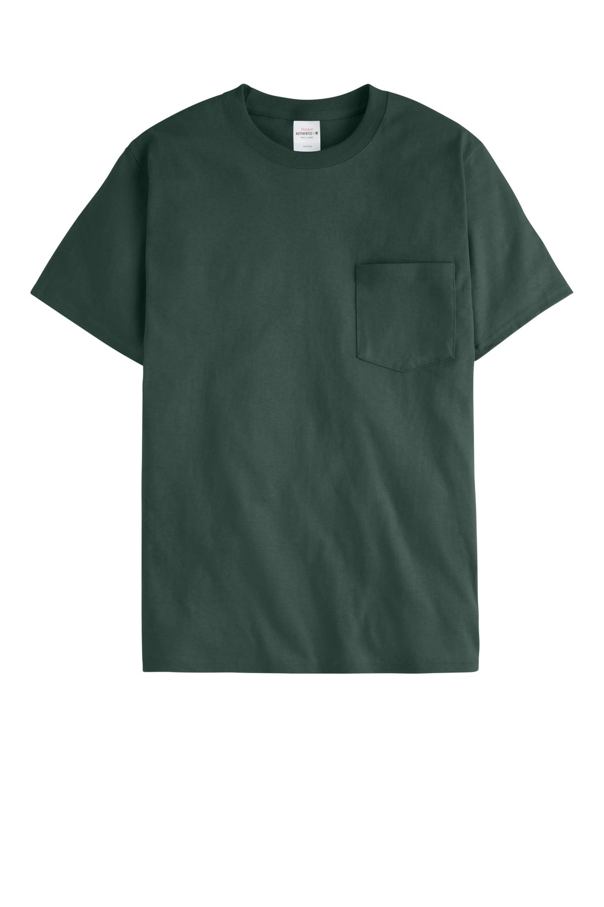 Front View of Deep Forest Hanes - Authentic 100% Cotton T-Shirt with Pocket. 5590