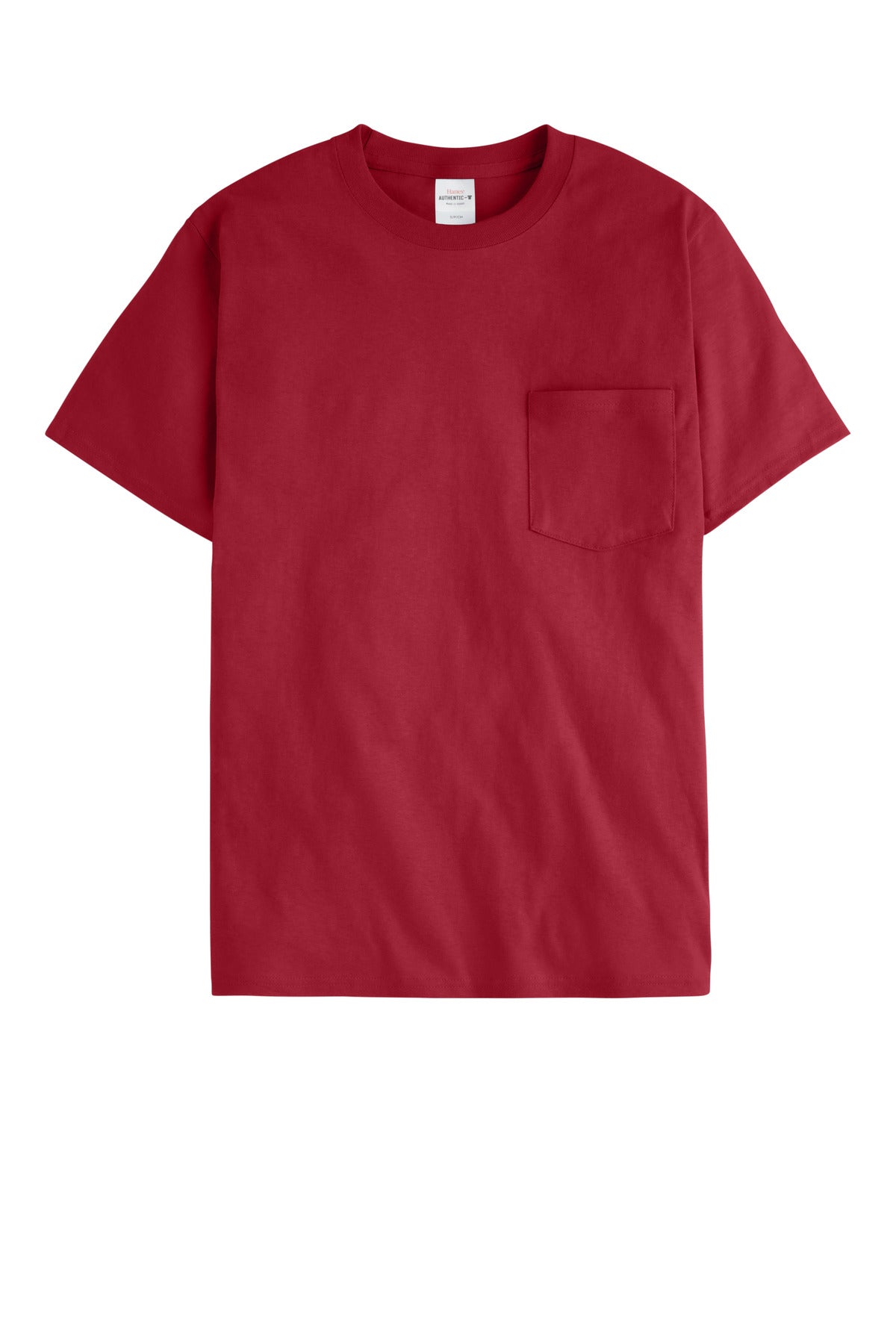 Front View of Deep Red Hanes - Authentic 100% Cotton T-Shirt with Pocket. 5590