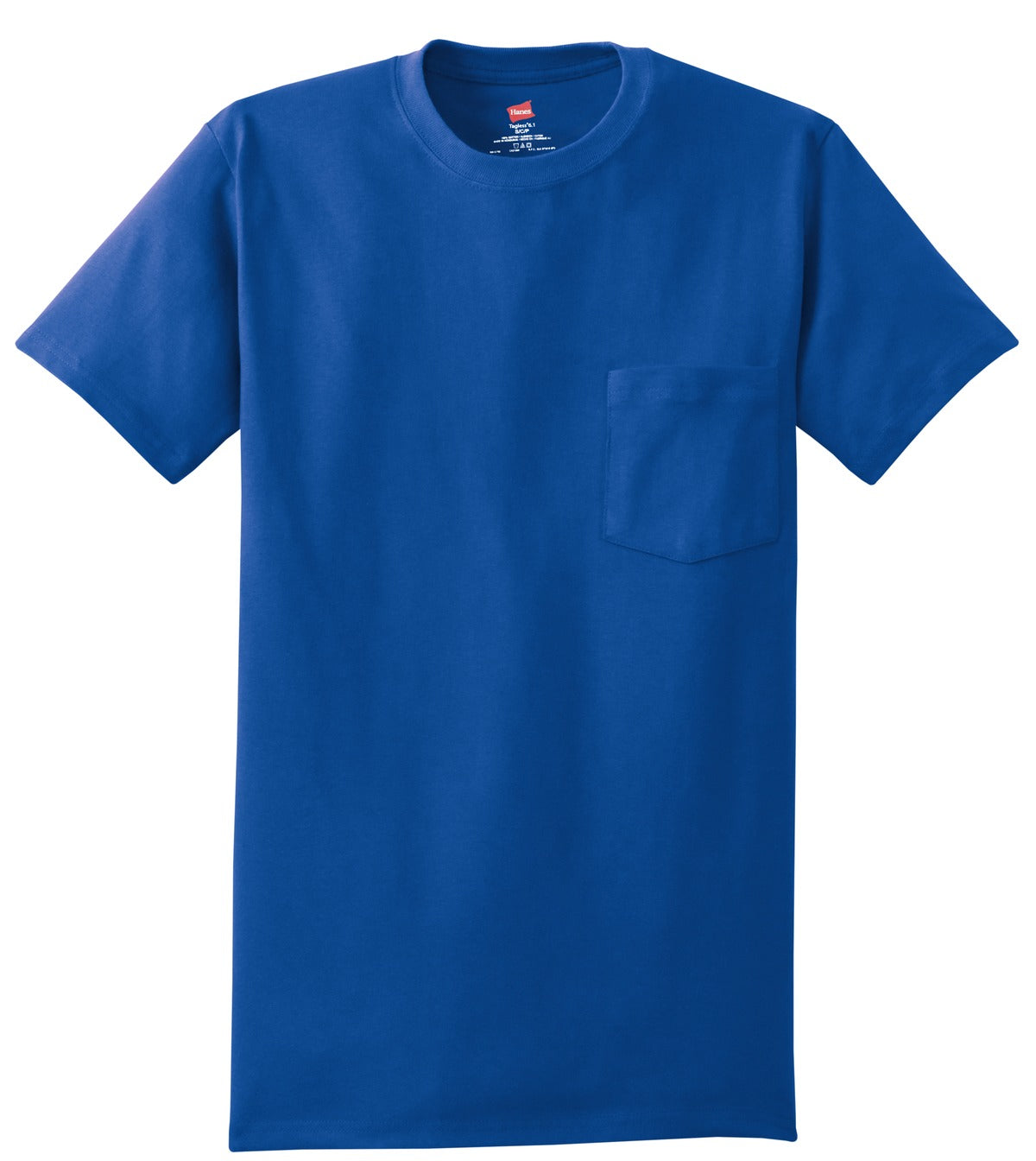 Front View of Deep Royal Hanes - Authentic 100% Cotton T-Shirt with Pocket. 5590