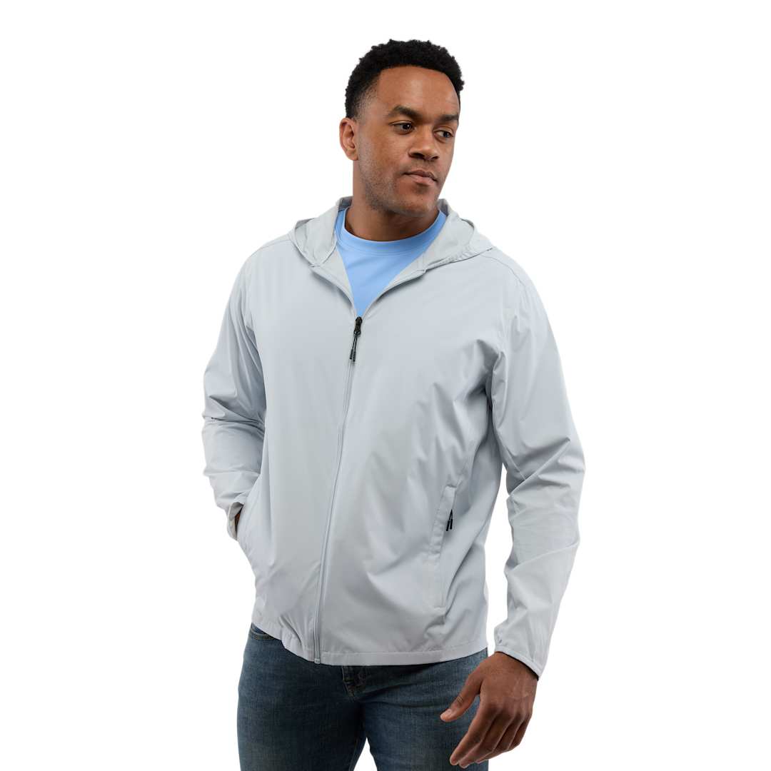 Front View of Grey ANETO Lightweight Packable Jacket - Men's plain
