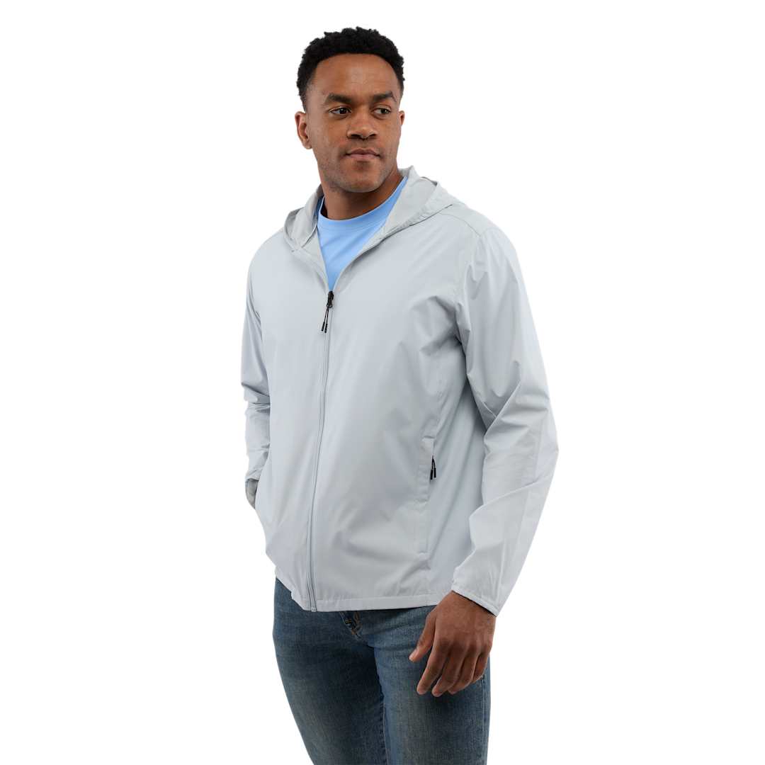 Front View of Grey ANETO Lightweight Packable Jacket - Men's plain