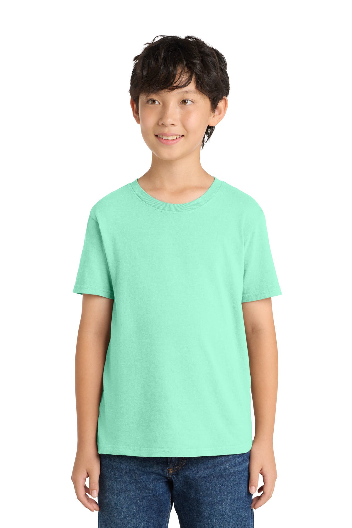 Front View of Jadeite Port & Company Youth Beach Wash Garment-Dyed Tee. PC099Y