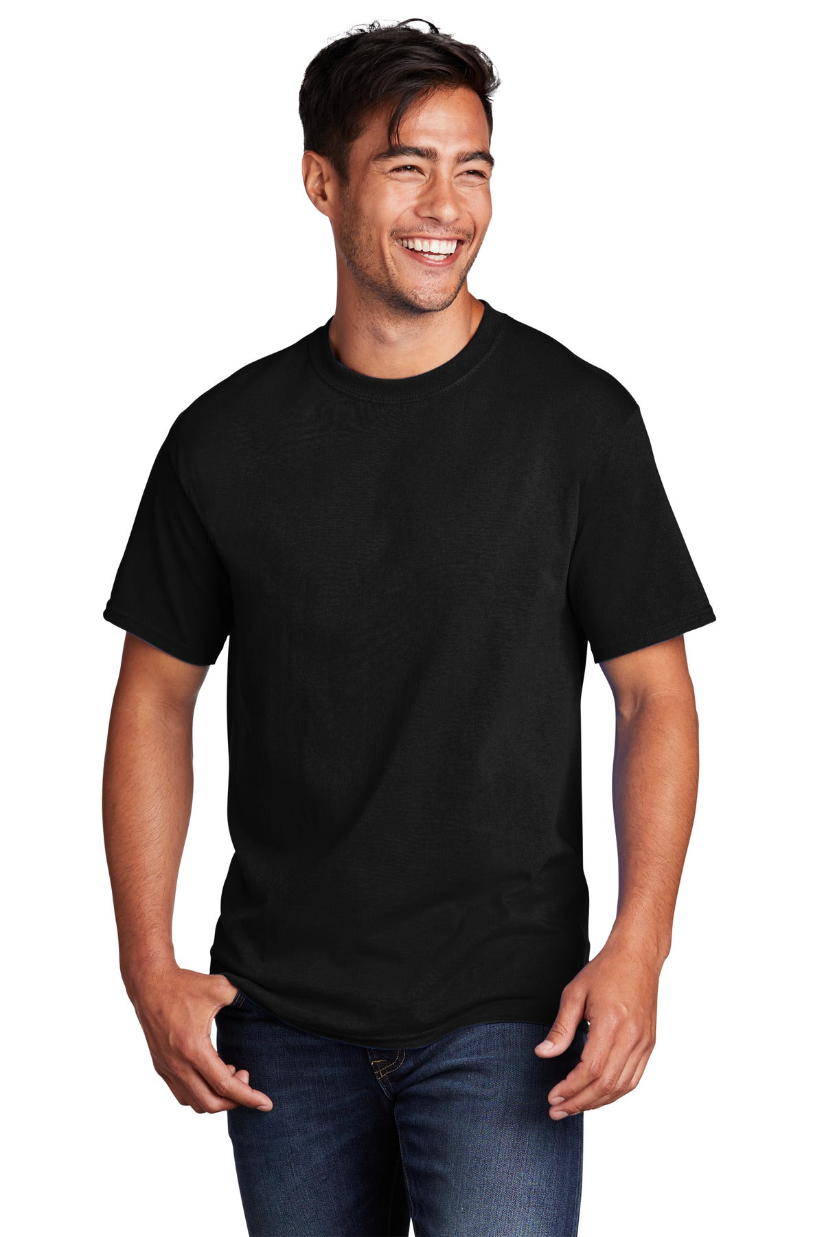 Front View of JetBlack Port & Company Core Cotton DTG Tee PC54DTG