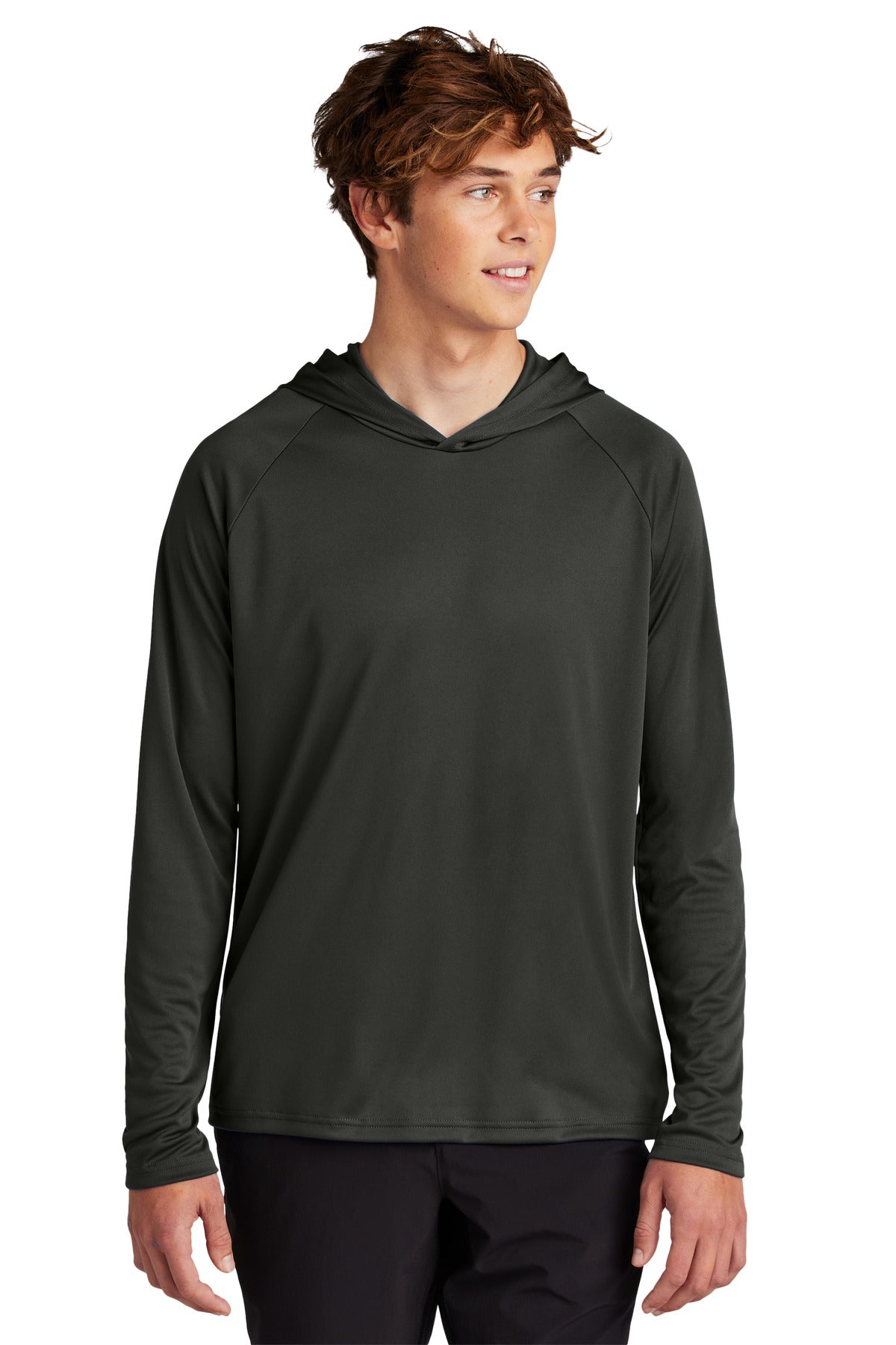 Front View of JetBlack Port & Company Performance Pullover Hooded Tee PC380H