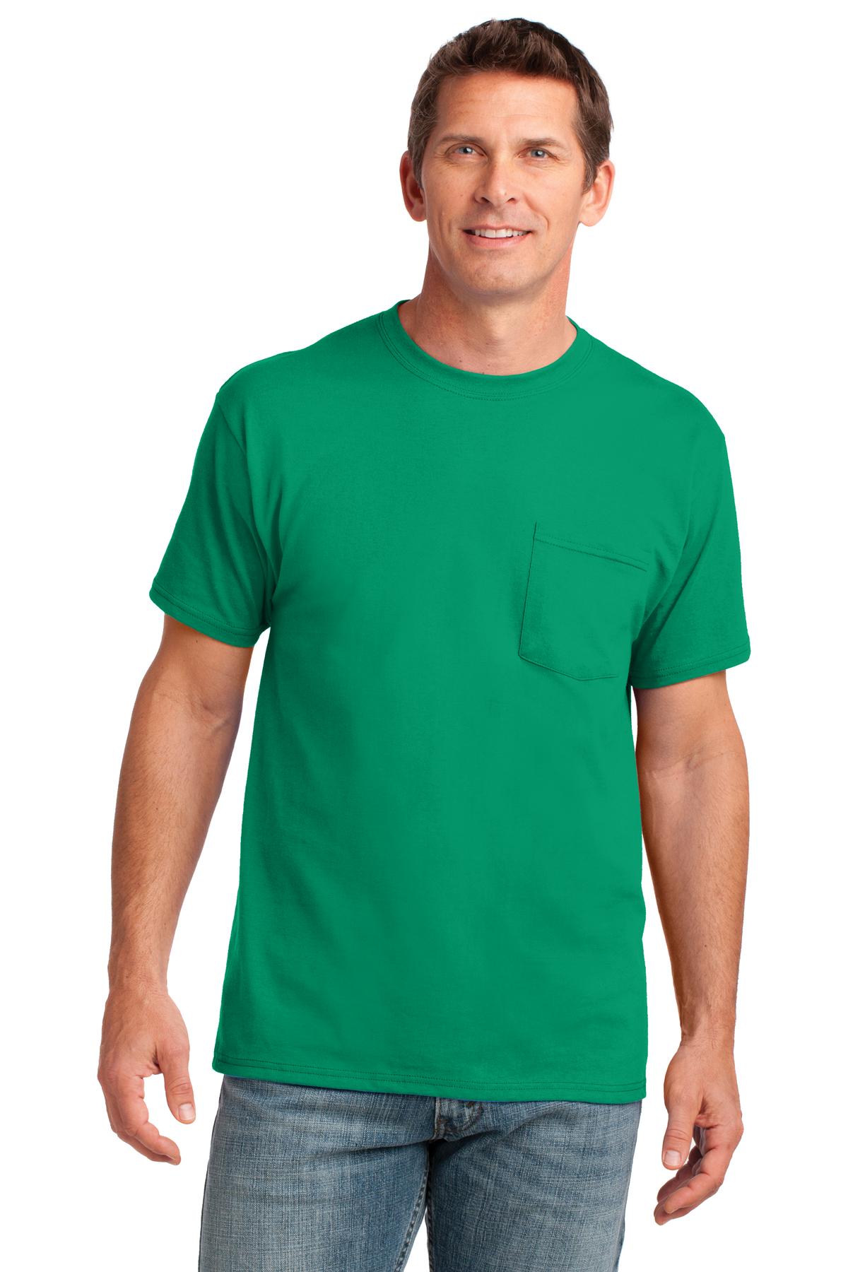 Front View of Kelly Port & Company Core Cotton Pocket Tee. PC54P