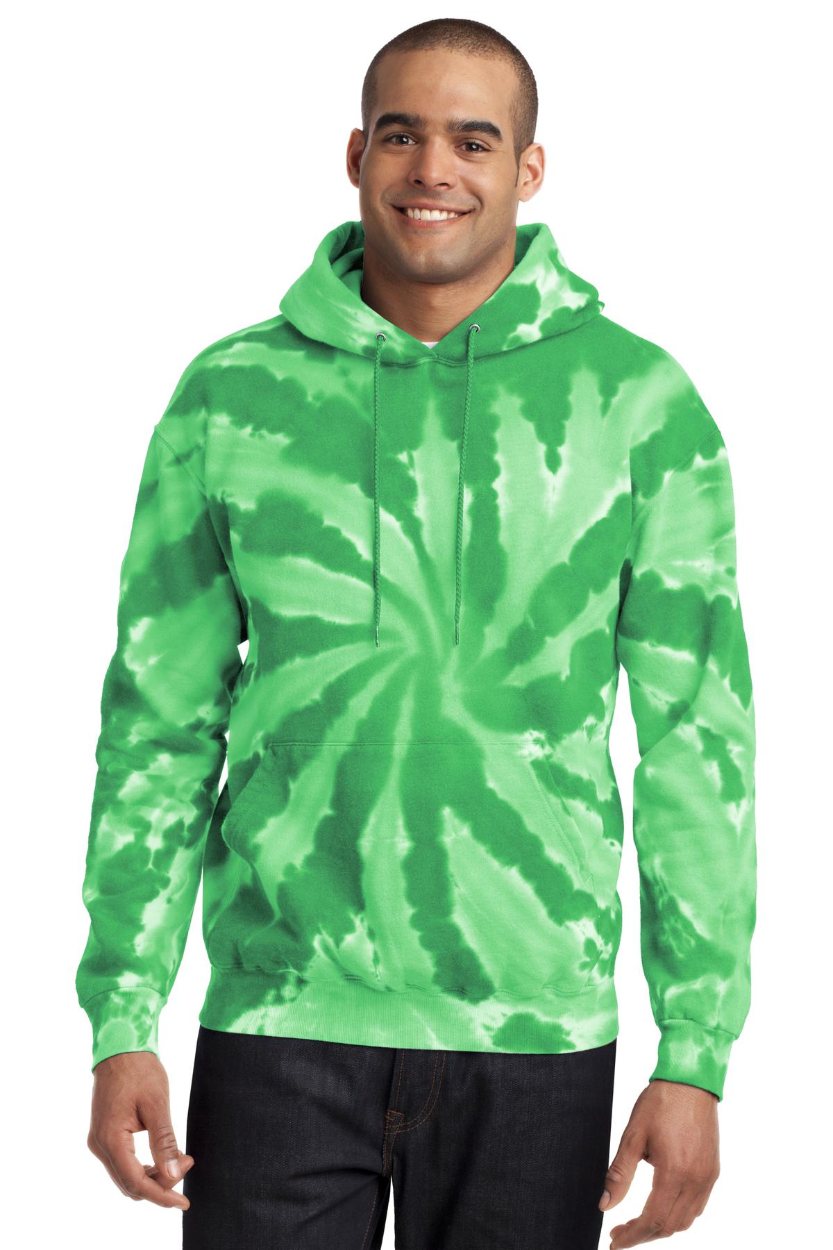 Front View of Kelly Port & Company Tie-Dye Pullover Hooded Sweatshirt. PC146