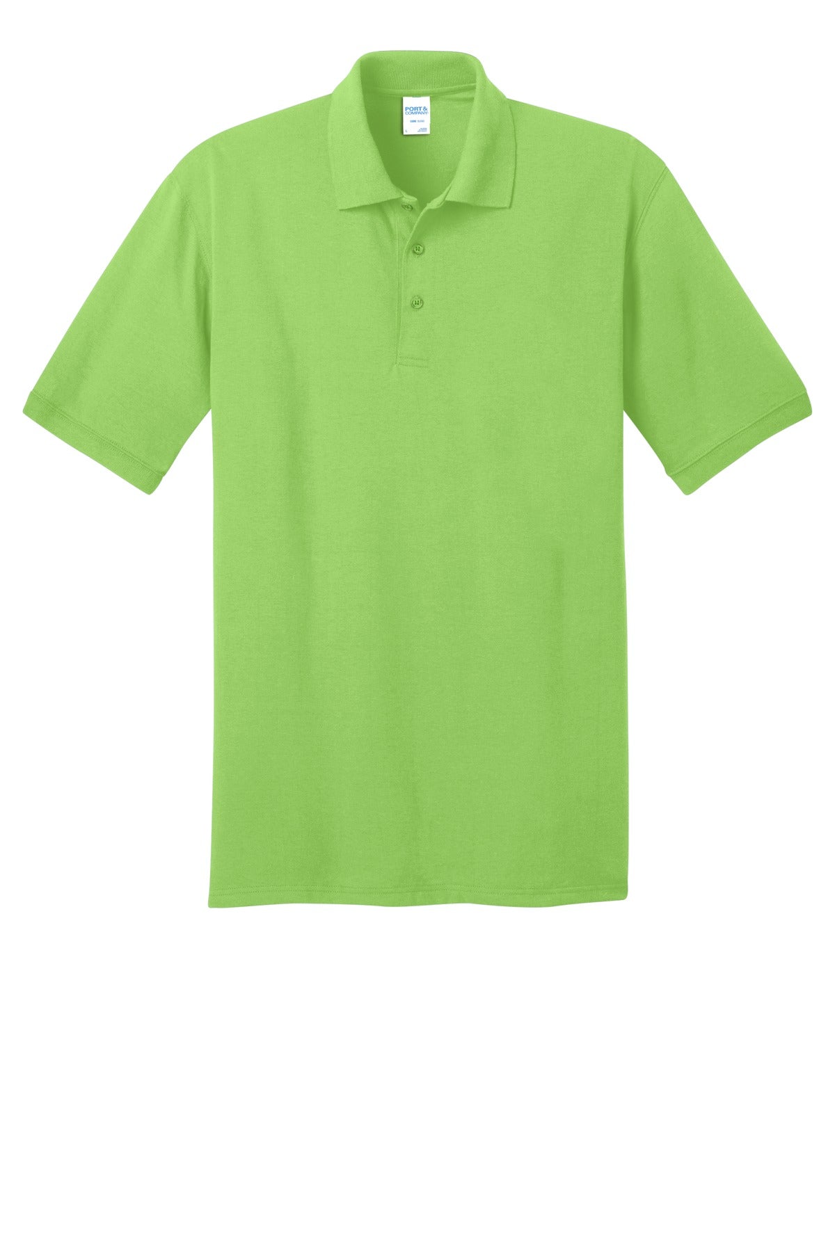Front View of Lime Port & Company Tall Core Blend Jersey Knit Polo. KP55T