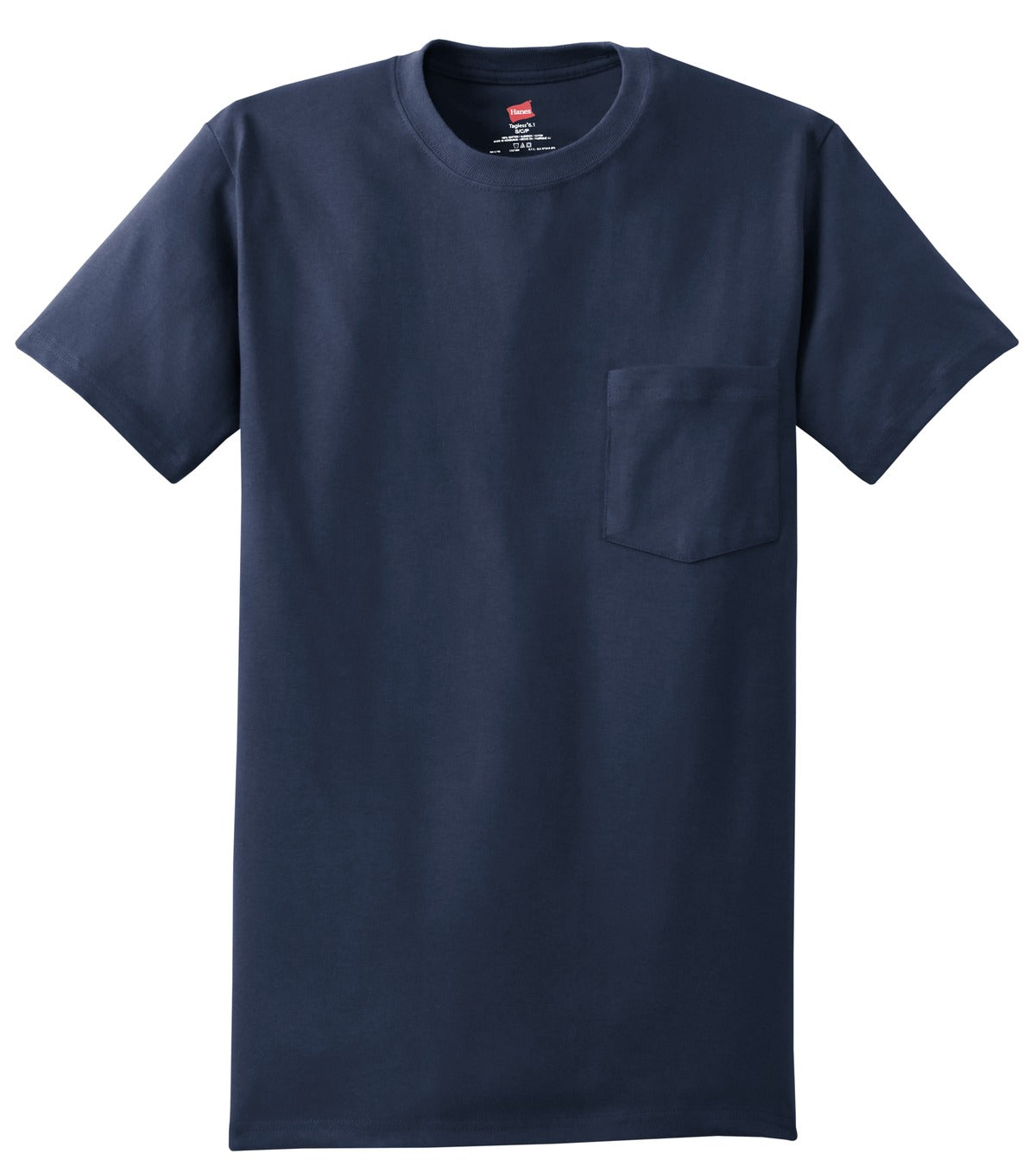 Front View of Navy Hanes - Authentic 100% Cotton T-Shirt with Pocket. 5590
