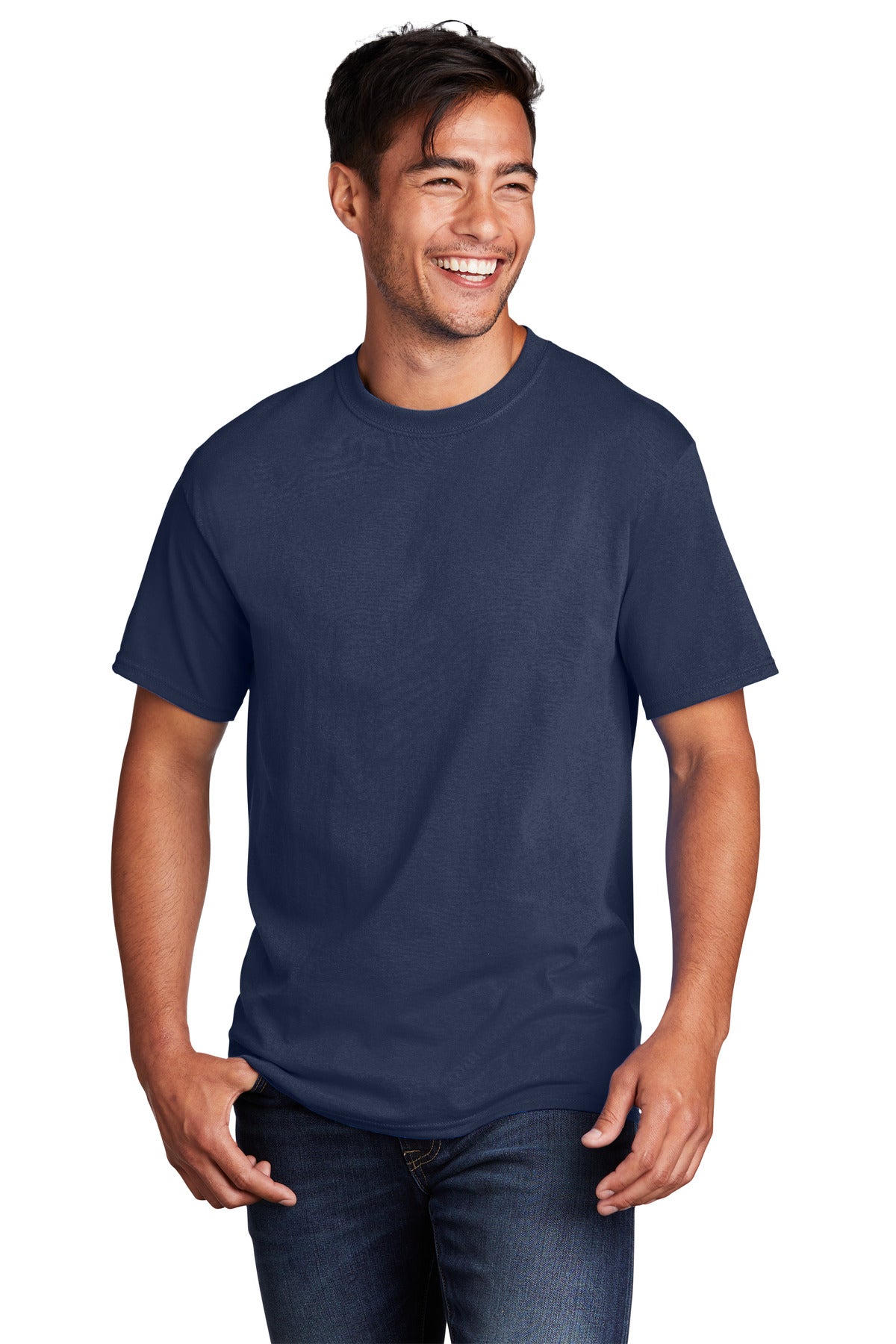 Front View of Navy Port & Company Core Cotton DTG Tee PC54DTG