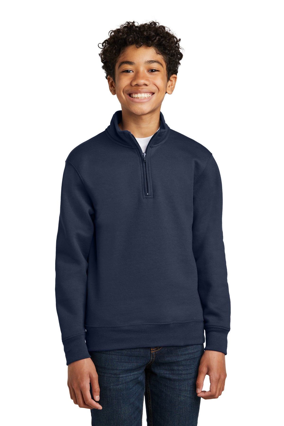 Front View of Navy Port & Company Youth Core Fleece 1/4-Zip Pullover Sweatshirt PC78YQ