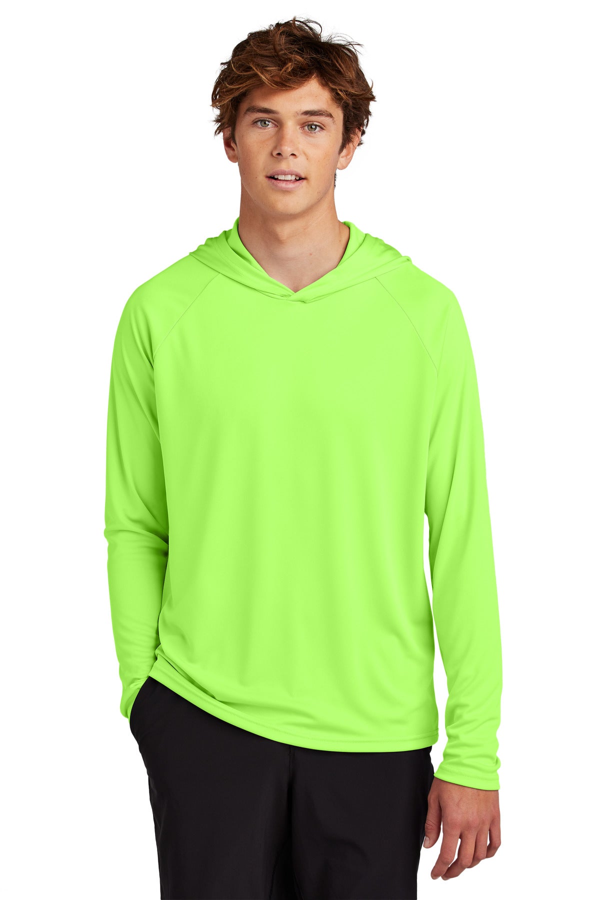 Front View of NeonGreen Port & Company Performance Pullover Hooded Tee PC380H