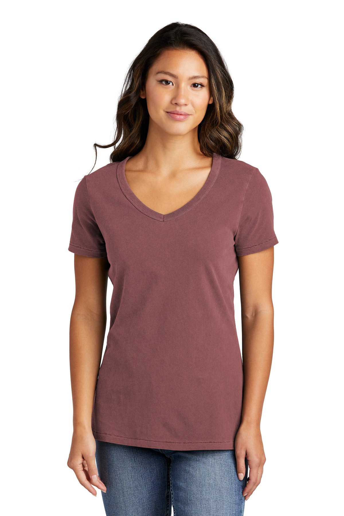 Front View of NstlgiaRse Port & Company Women's Beach Wash Garment-Dyed V-Neck Tee LPC099V