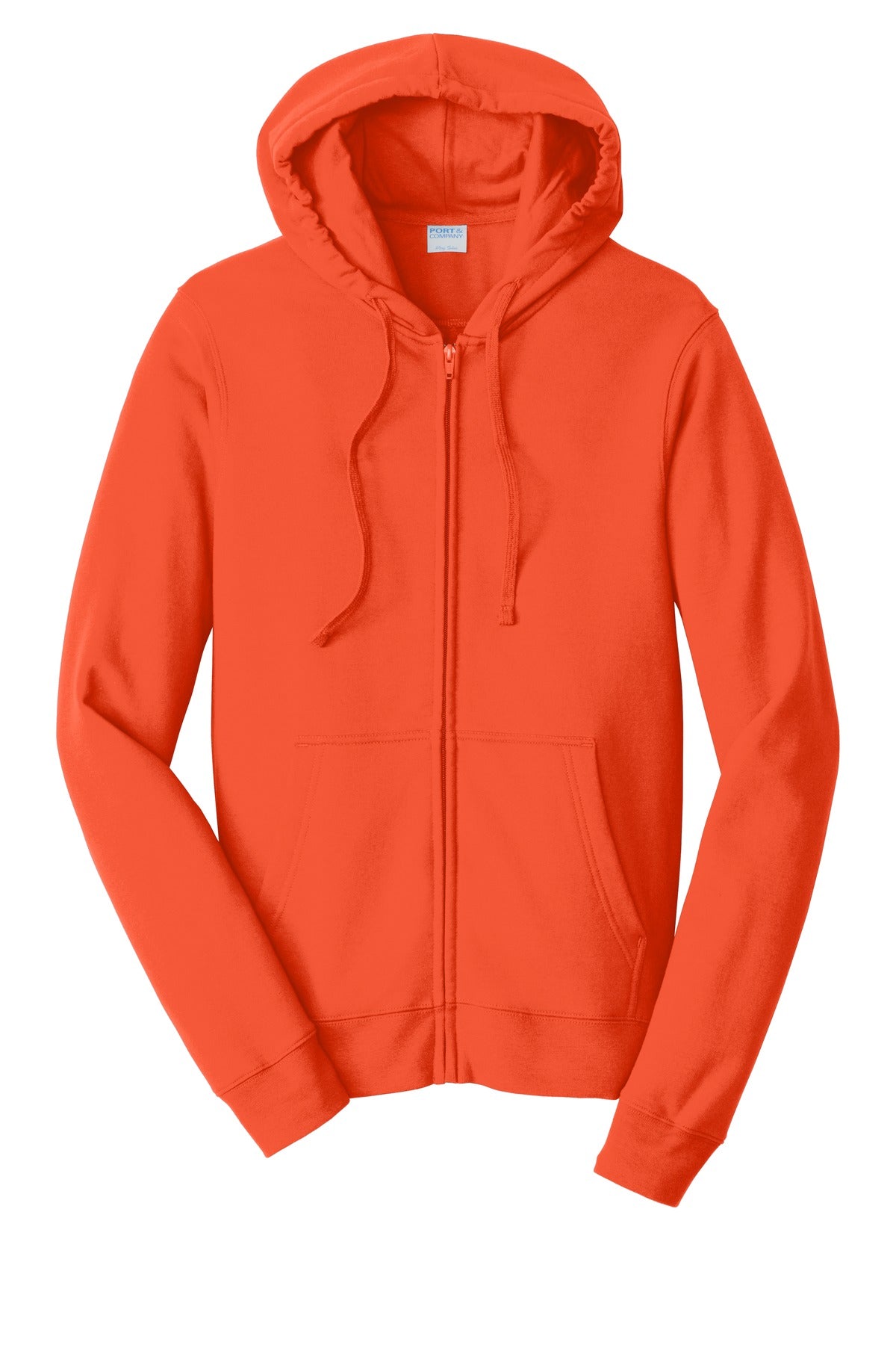 Front View of Orange Port & Company Fan Favorite Fleece Full-Zip Hooded Sweatshirt. PC850ZH