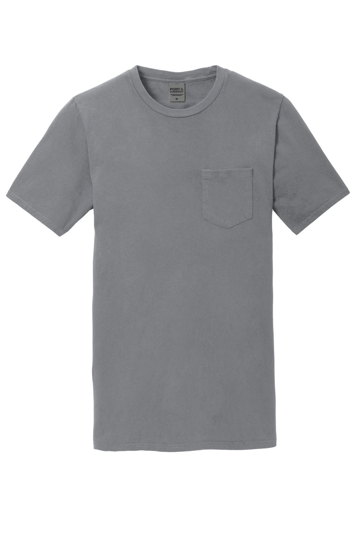 Front View of Pewter Port & Company Beach Wash Garment-Dyed Pocket Tee. PC099P