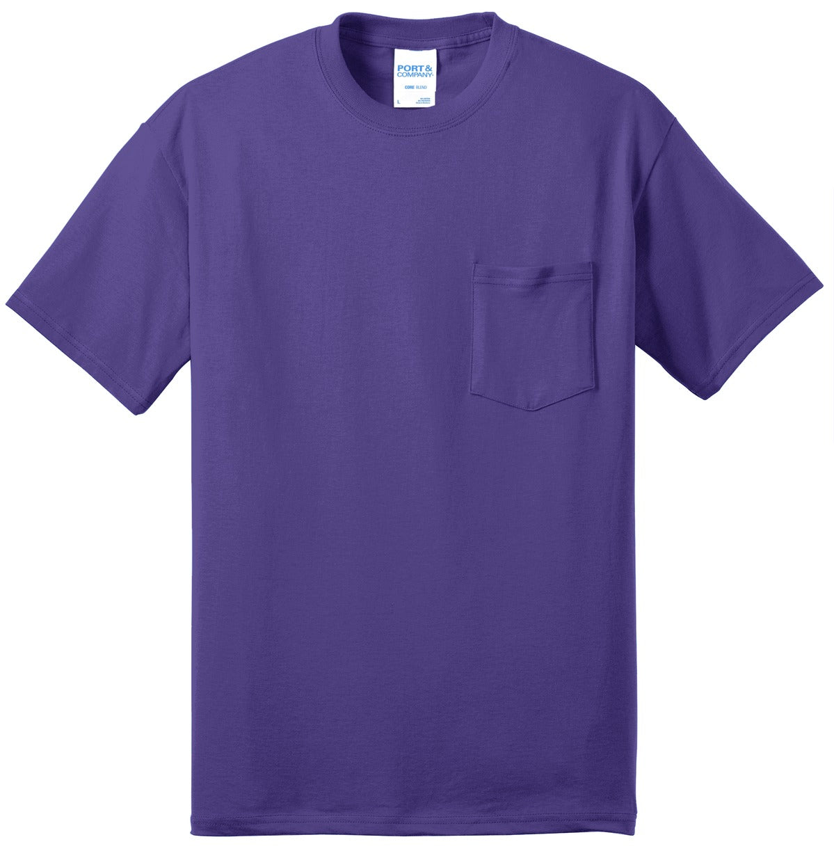 Front View of Purple Port & Company Tall Core Blend Pocket Tee. PC55PT