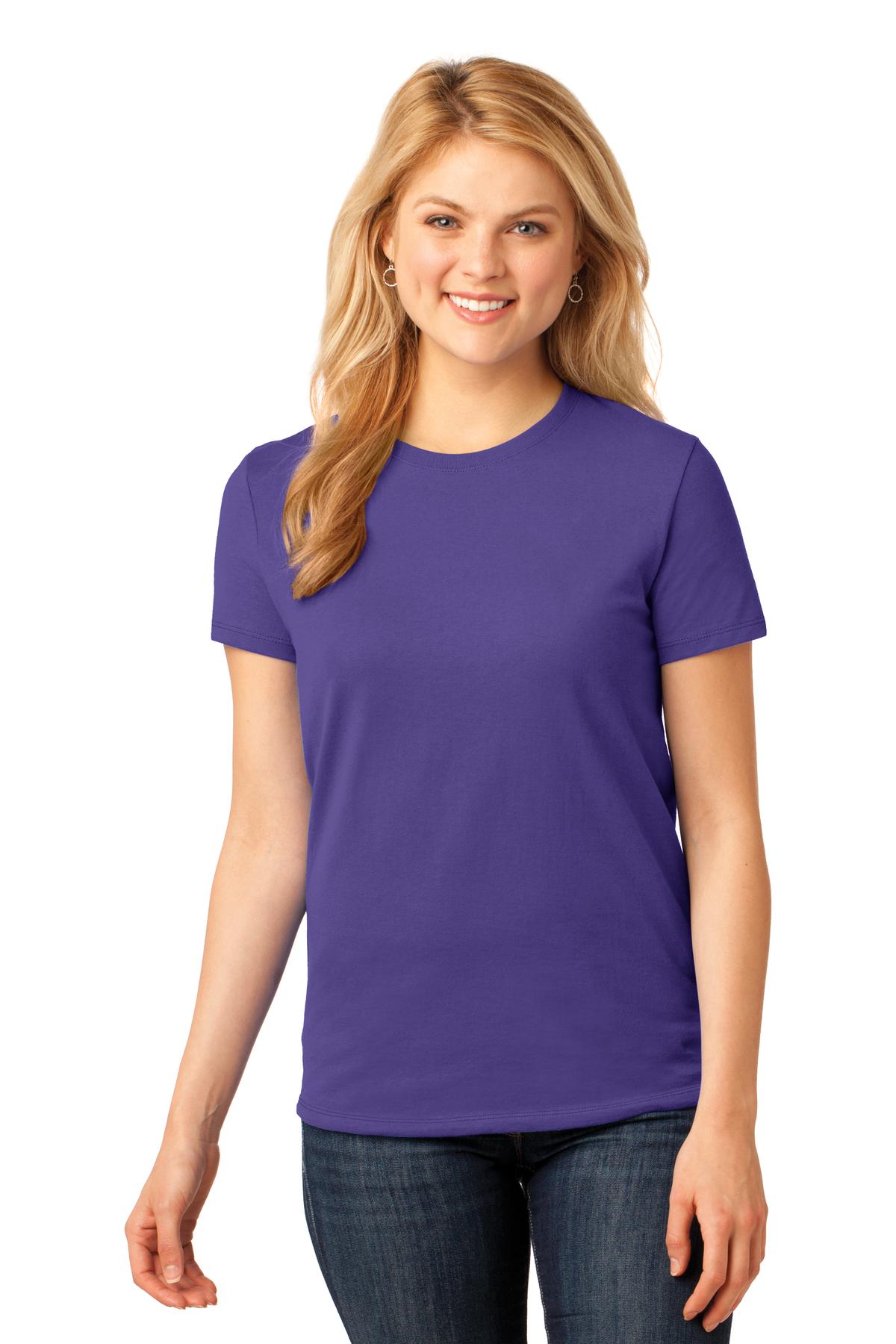 Front View of Purple Port & Company Women's Core Cotton Tee. LPC54