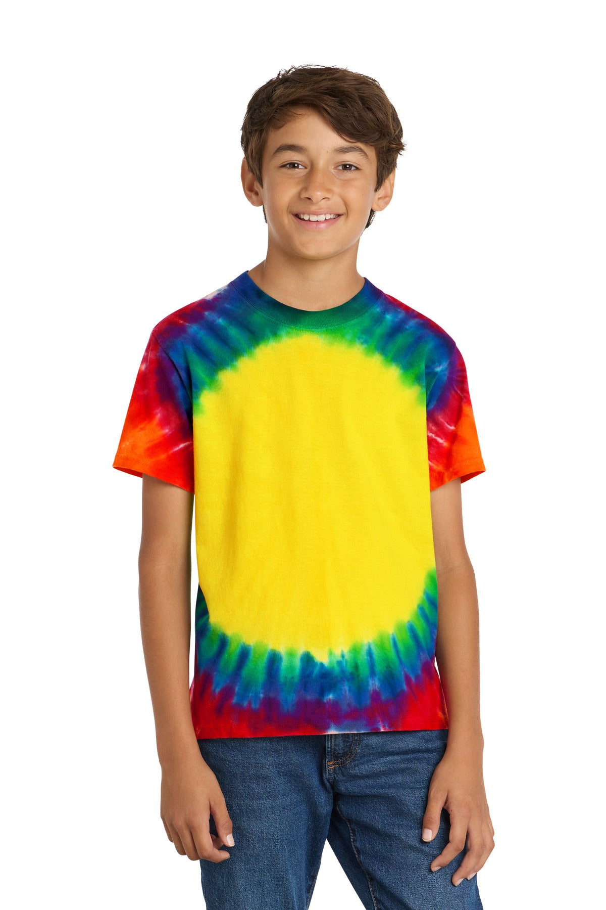 Front View of Rainbow Port & Company - Youth Window Tie-Dye Tee. PC149Y