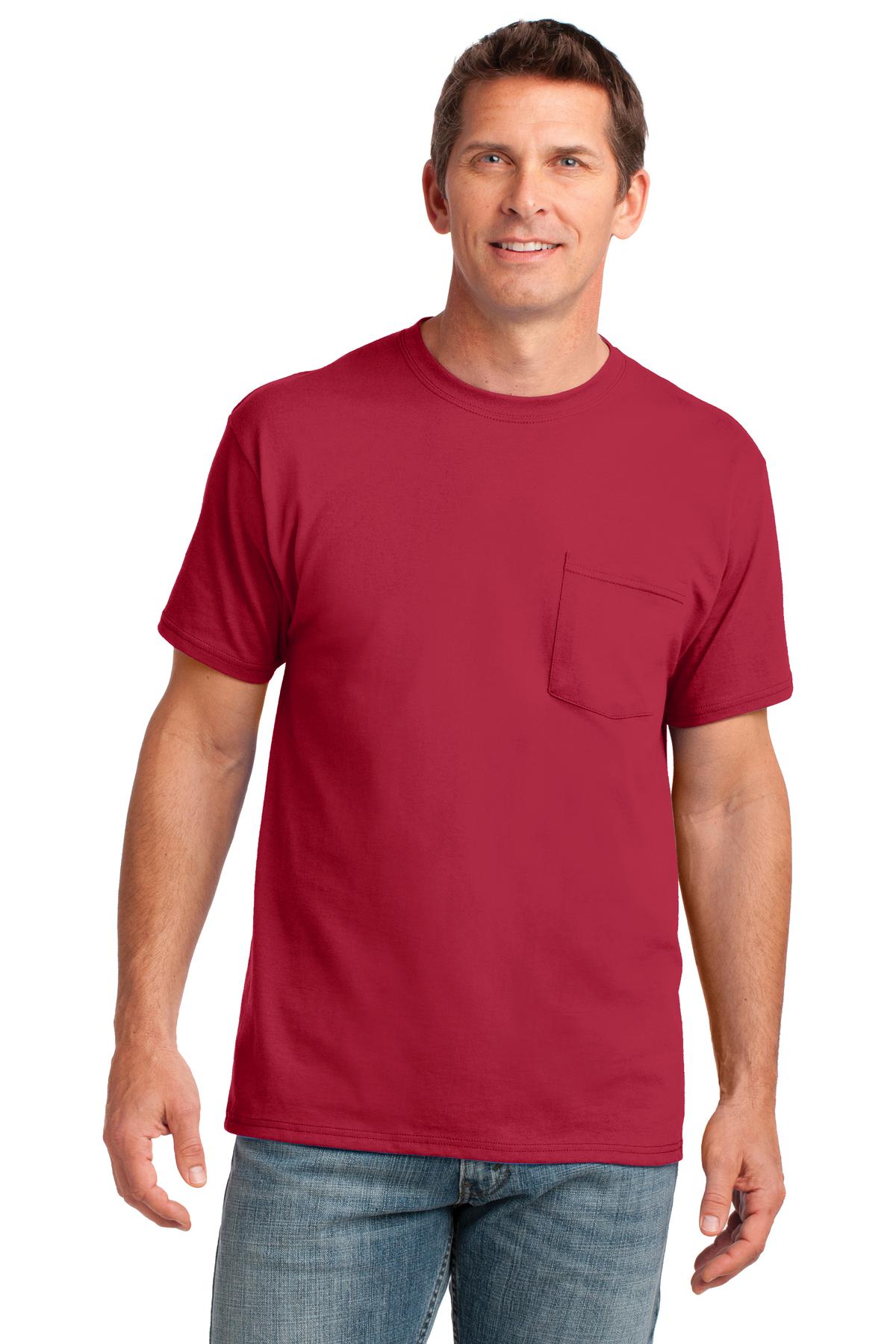 Front View of Red Port & Company Core Cotton Pocket Tee. PC54P