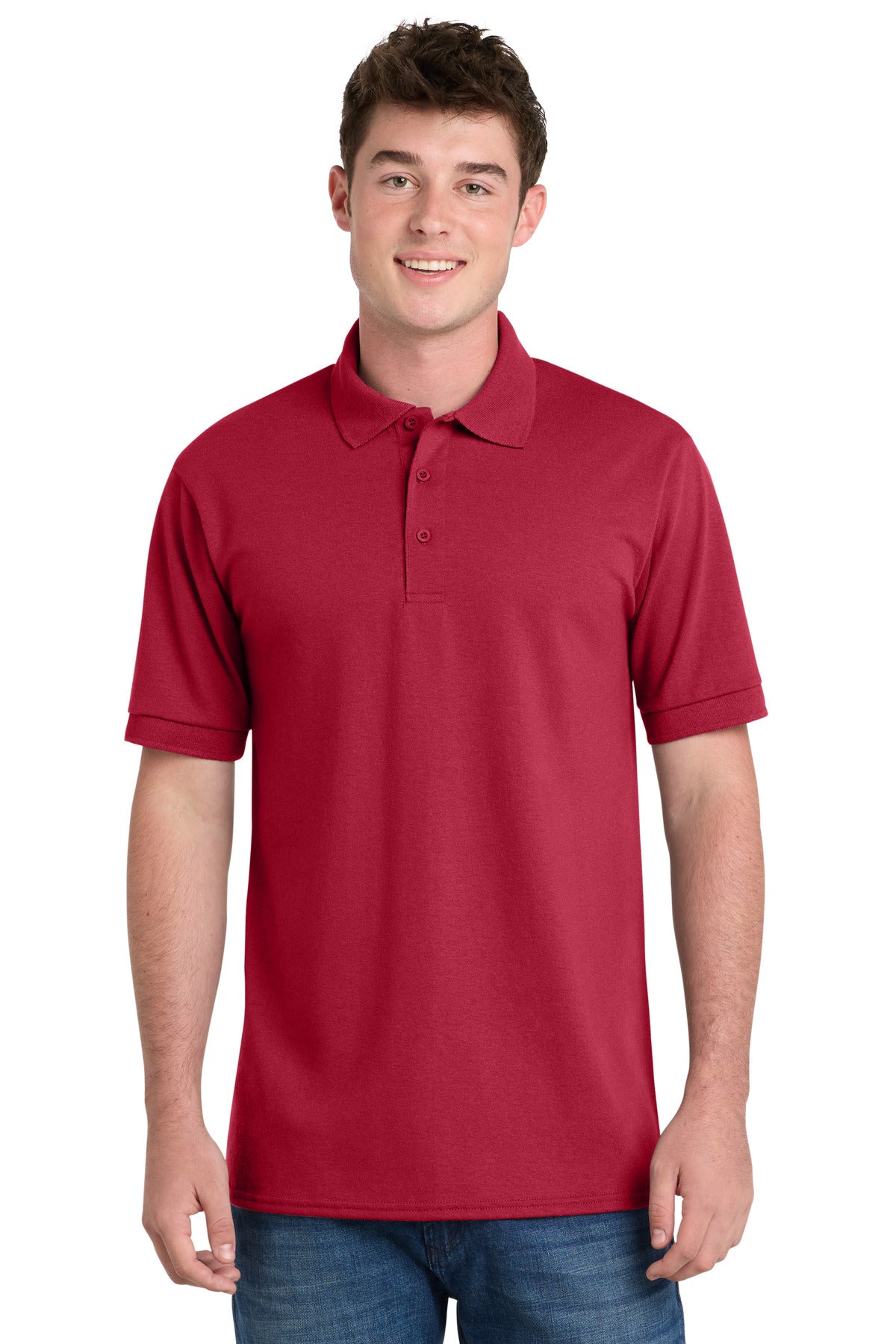 Front View of Red Port & Company Tall Core Blend Jersey Knit Polo. KP55T
