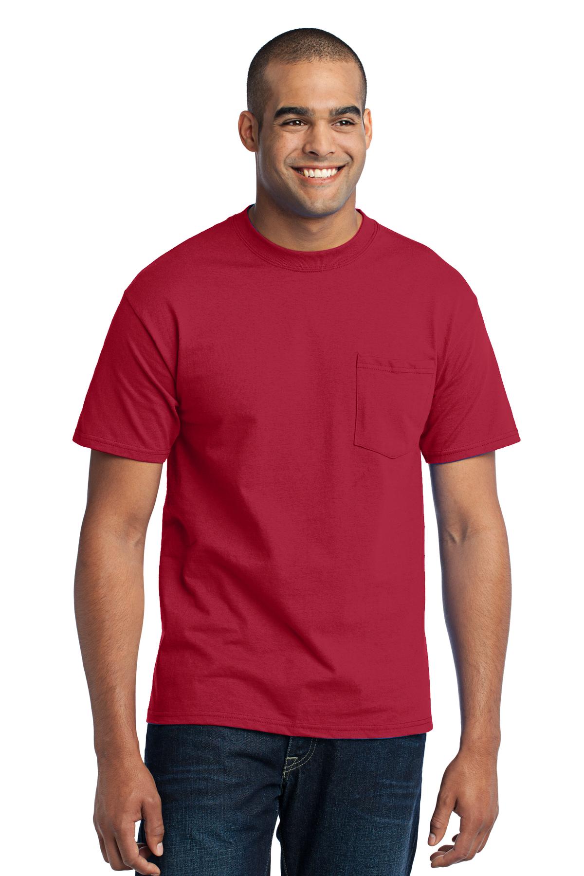 Front View of Red Port & Company Tall Core Blend Pocket Tee. PC55PT