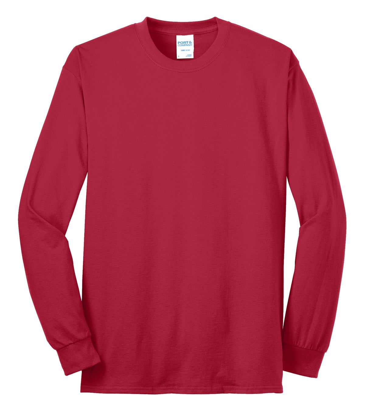 Front View of Red Port & Company Tall Long Sleeve Core Blend Tee. PC55LST