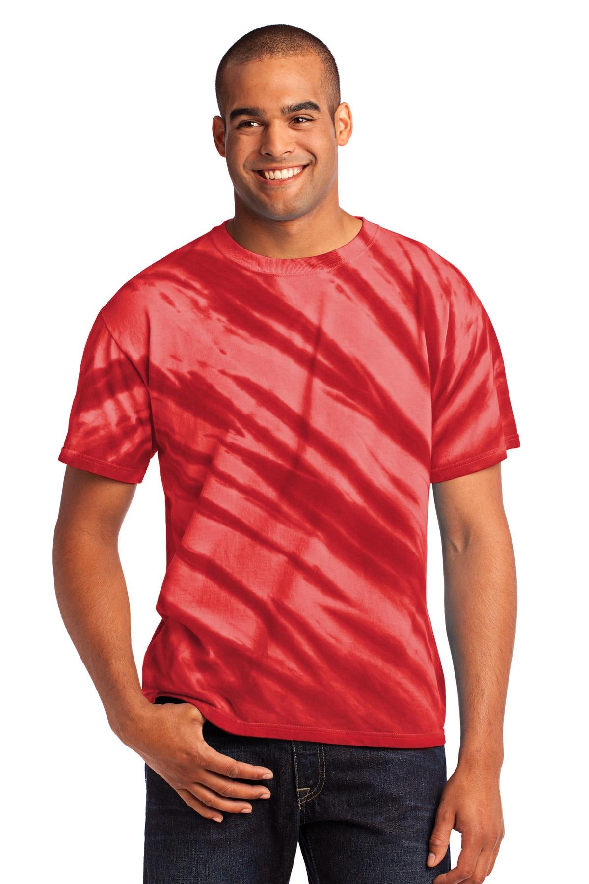 Front View of Red Port & Company - Tiger Stripe Tie-Dye Tee. PC148