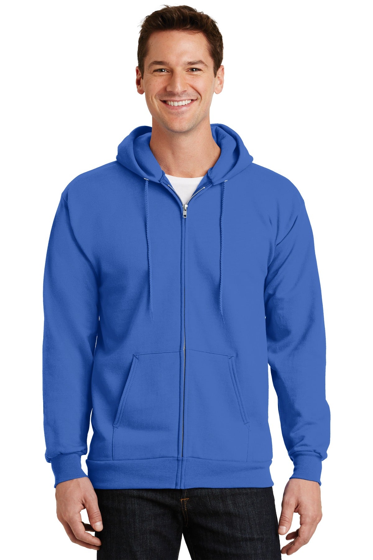 Front View of Royal Port & Company Essential Fleece Full-Zip Hooded Sweatshirt. PC90ZH