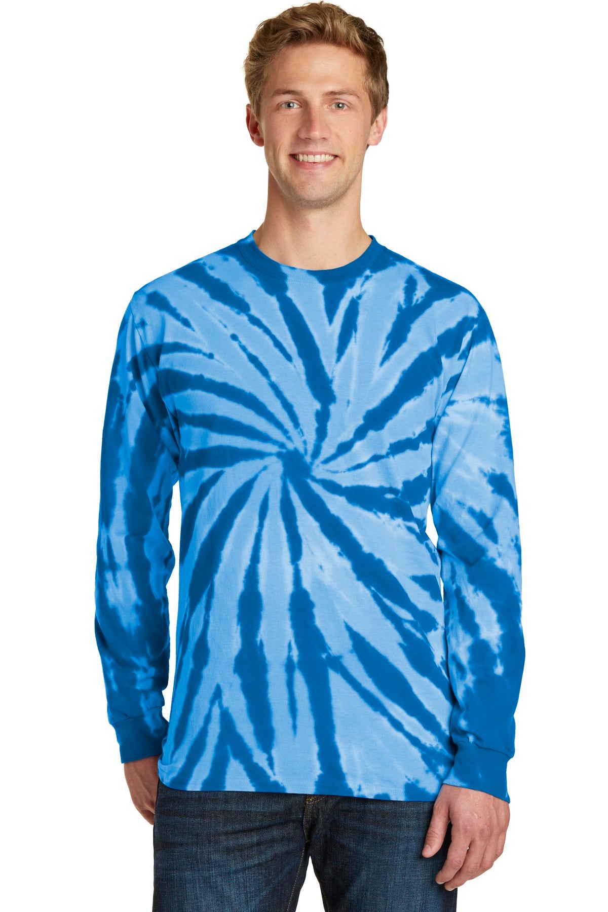 Front View of Royal Port & Company Tie-Dye Long Sleeve Tee. PC147LS