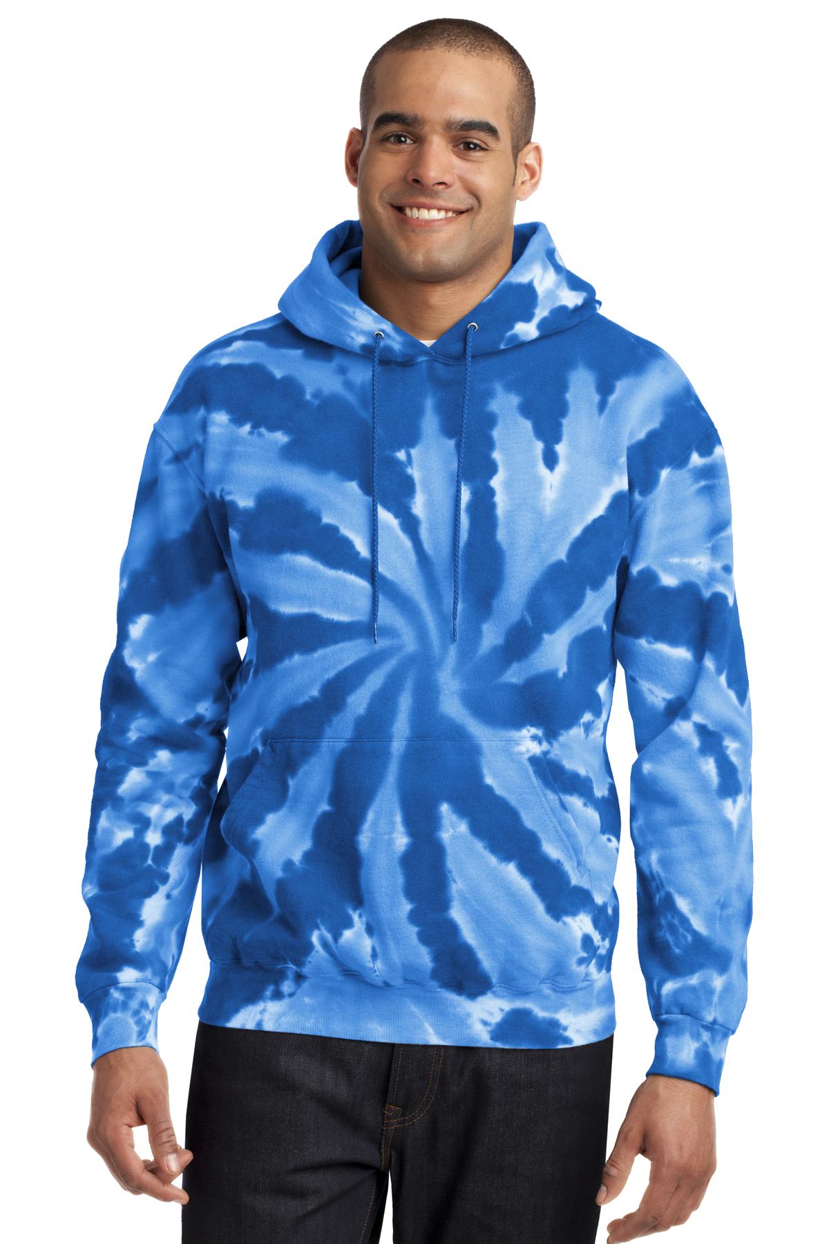 Front View of Royal Port & Company Tie-Dye Pullover Hooded Sweatshirt. PC146