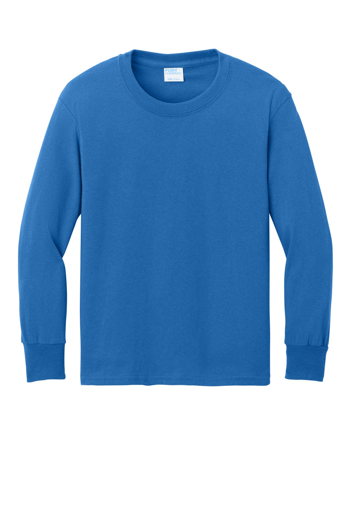 Front View of Royal Port & Company Youth Long Sleeve Core Cotton Tee. PC54YLS